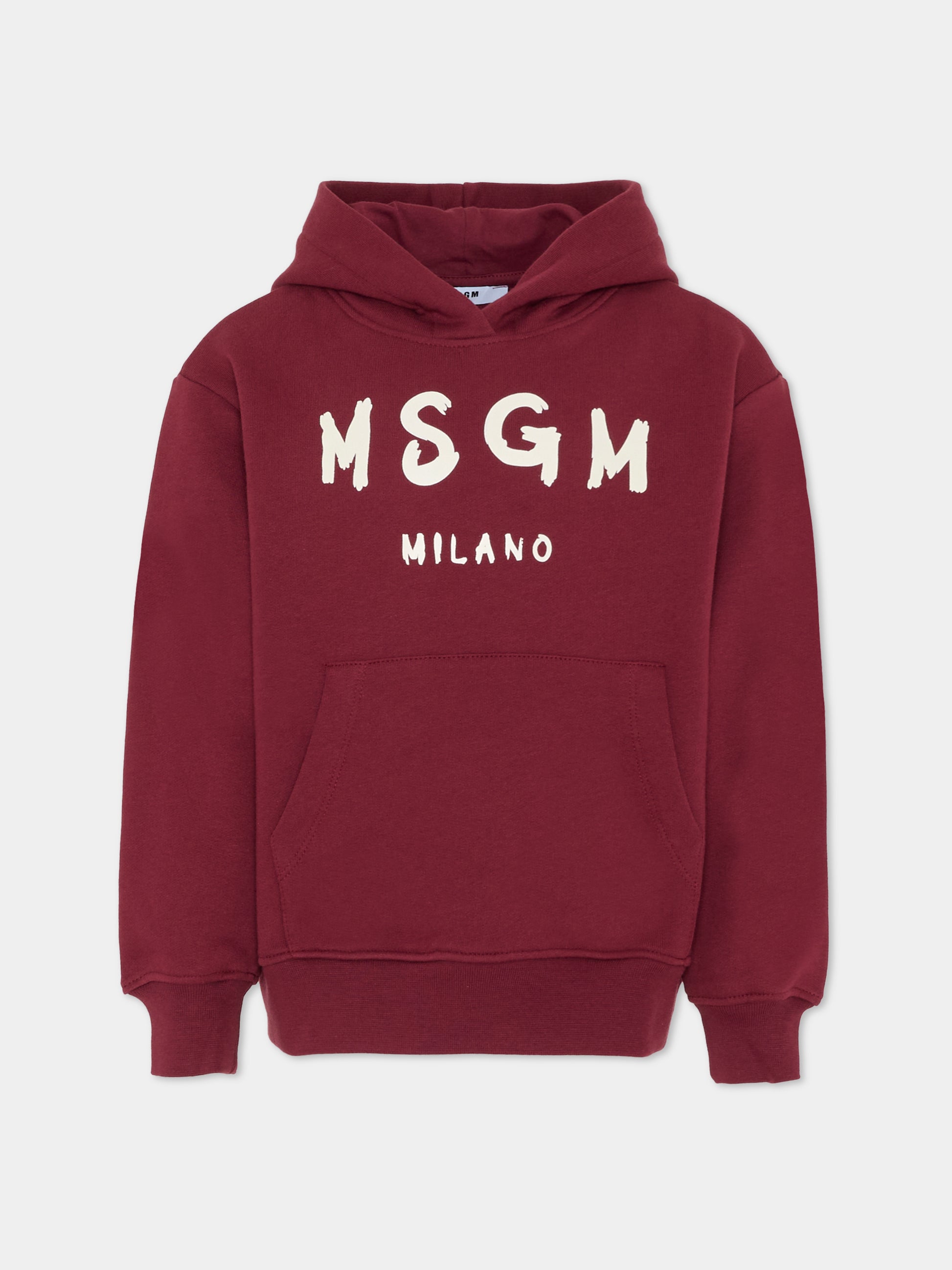 Felpa bordeaux per bambini con logo,Msgm Kids,F5MSJUHS019 MS034