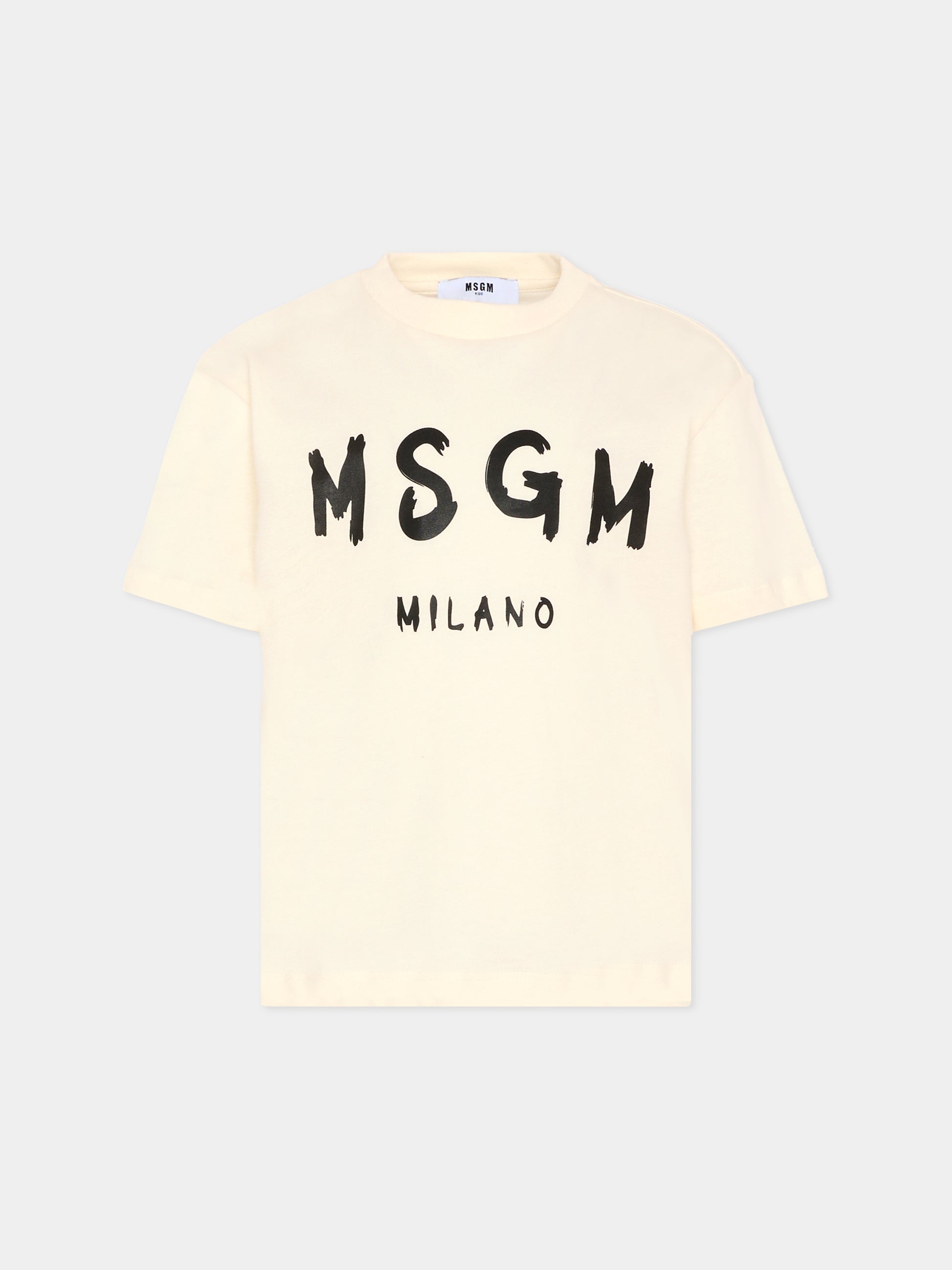 T-shirt avorio per bambini con logo nero,Msgm Kids,F5MSJUTH007 013