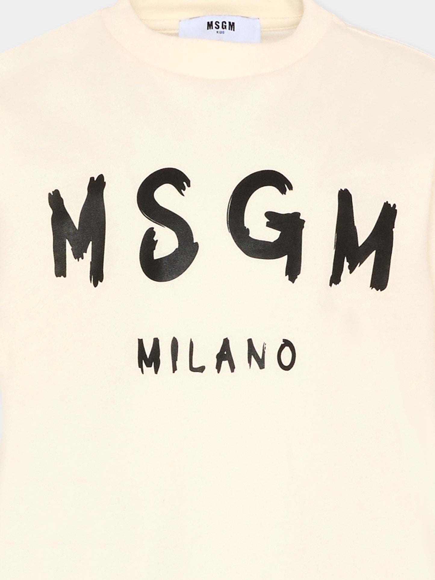 T-shirt avorio per bambini con logo nero,Msgm Kids,F5MSJUTH007 013