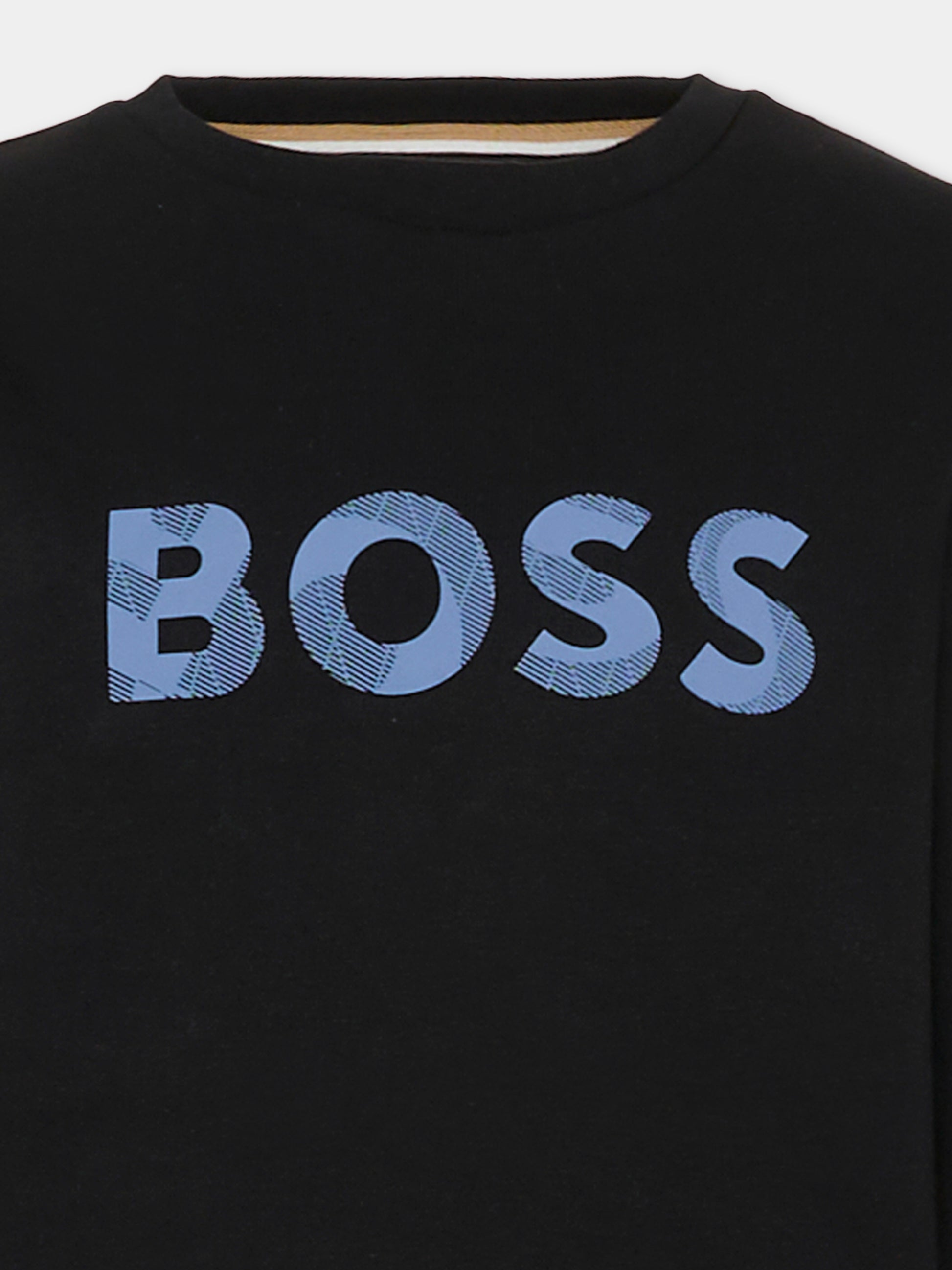 Felpa nera per bambino con logo,Boss,J51191 09B