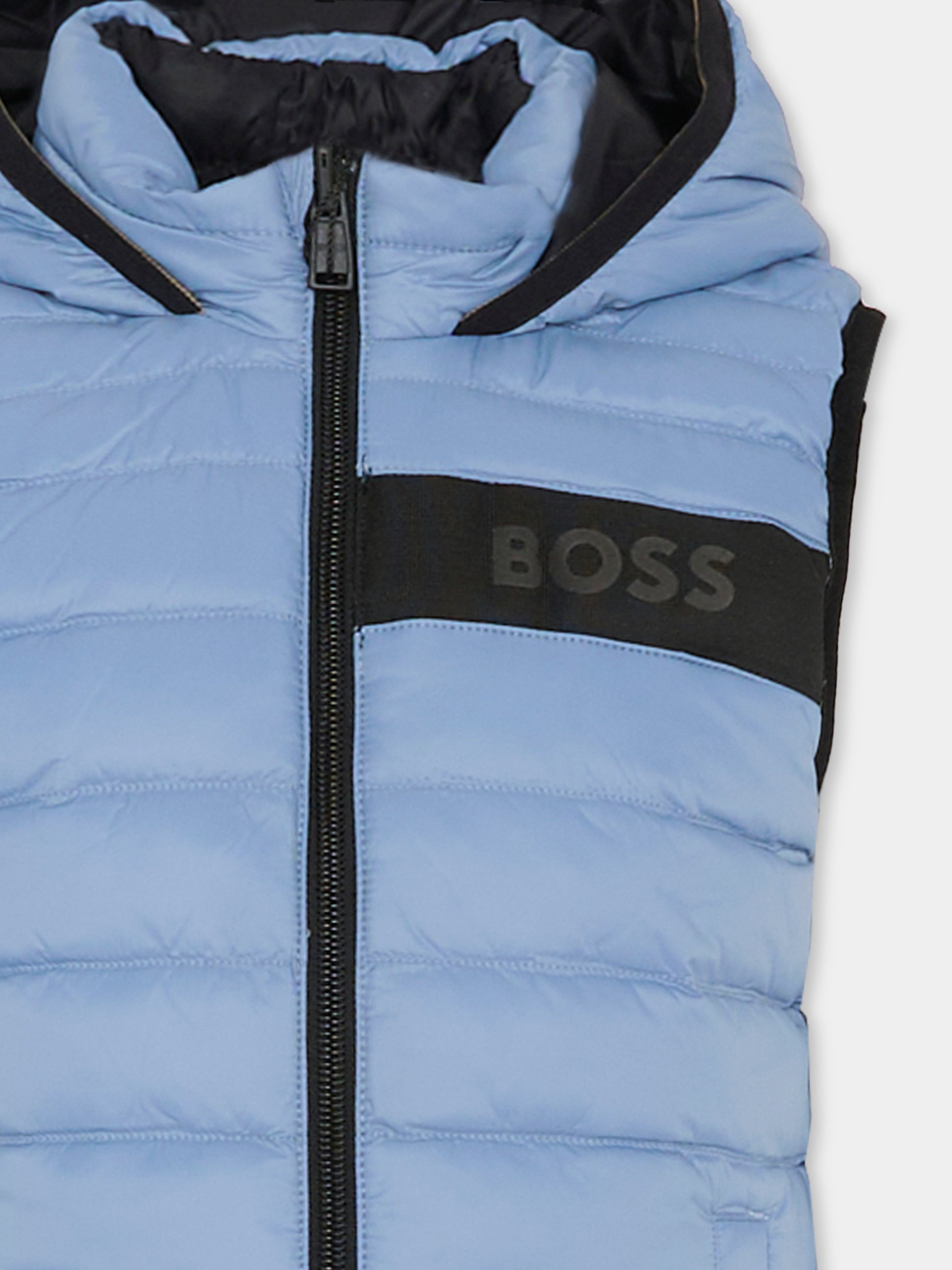 Gilet reversibile celeste per bambino con logo,Boss,J51234 049
