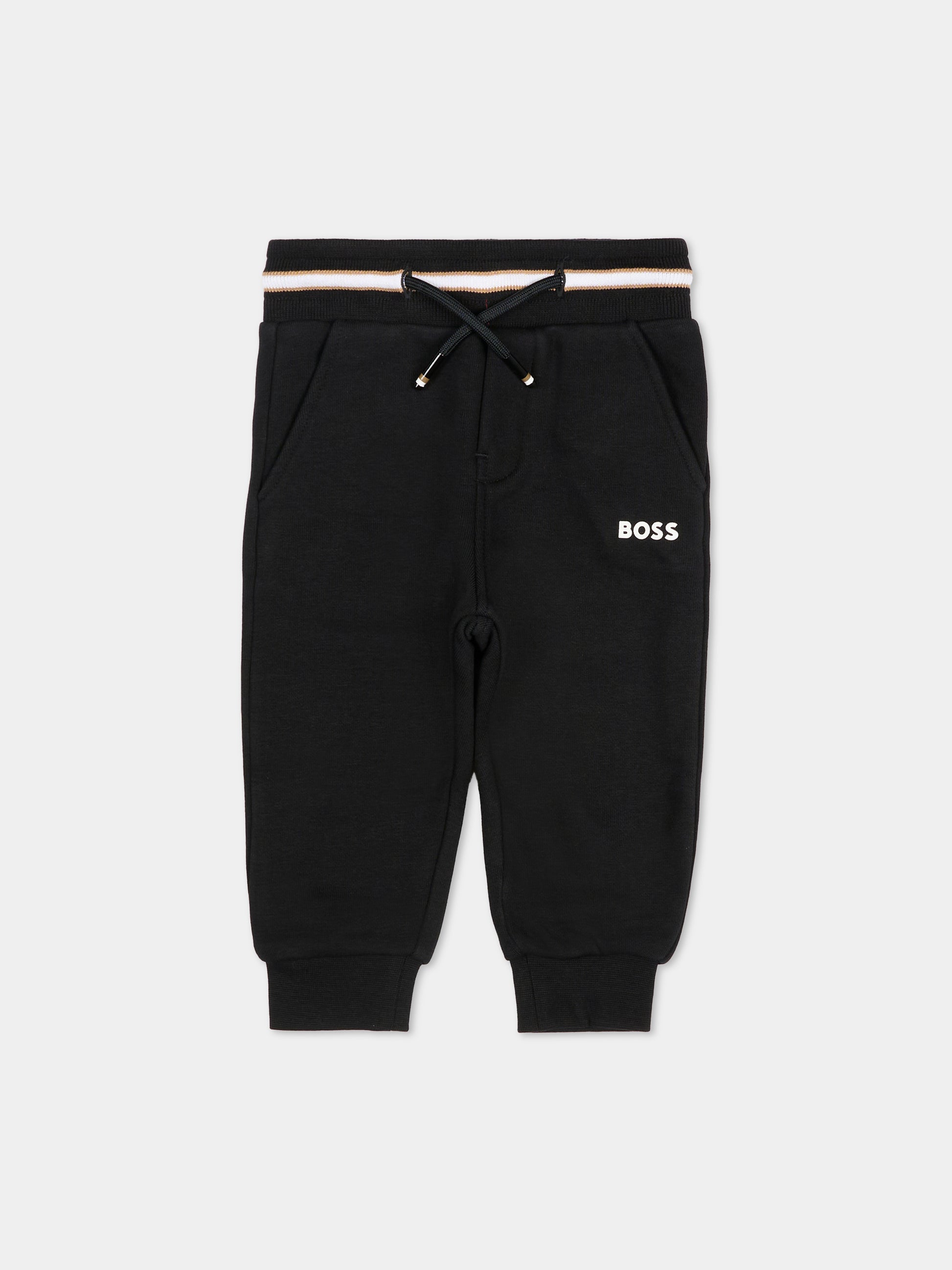 Pantaloni neri per neonato con logo,Boss,J51272 09B