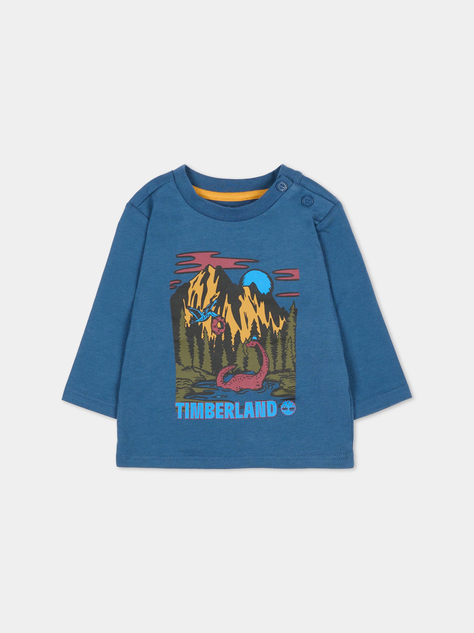 T-shirt blu per neonato con stampa dinosauro,Timberland,T60250 827