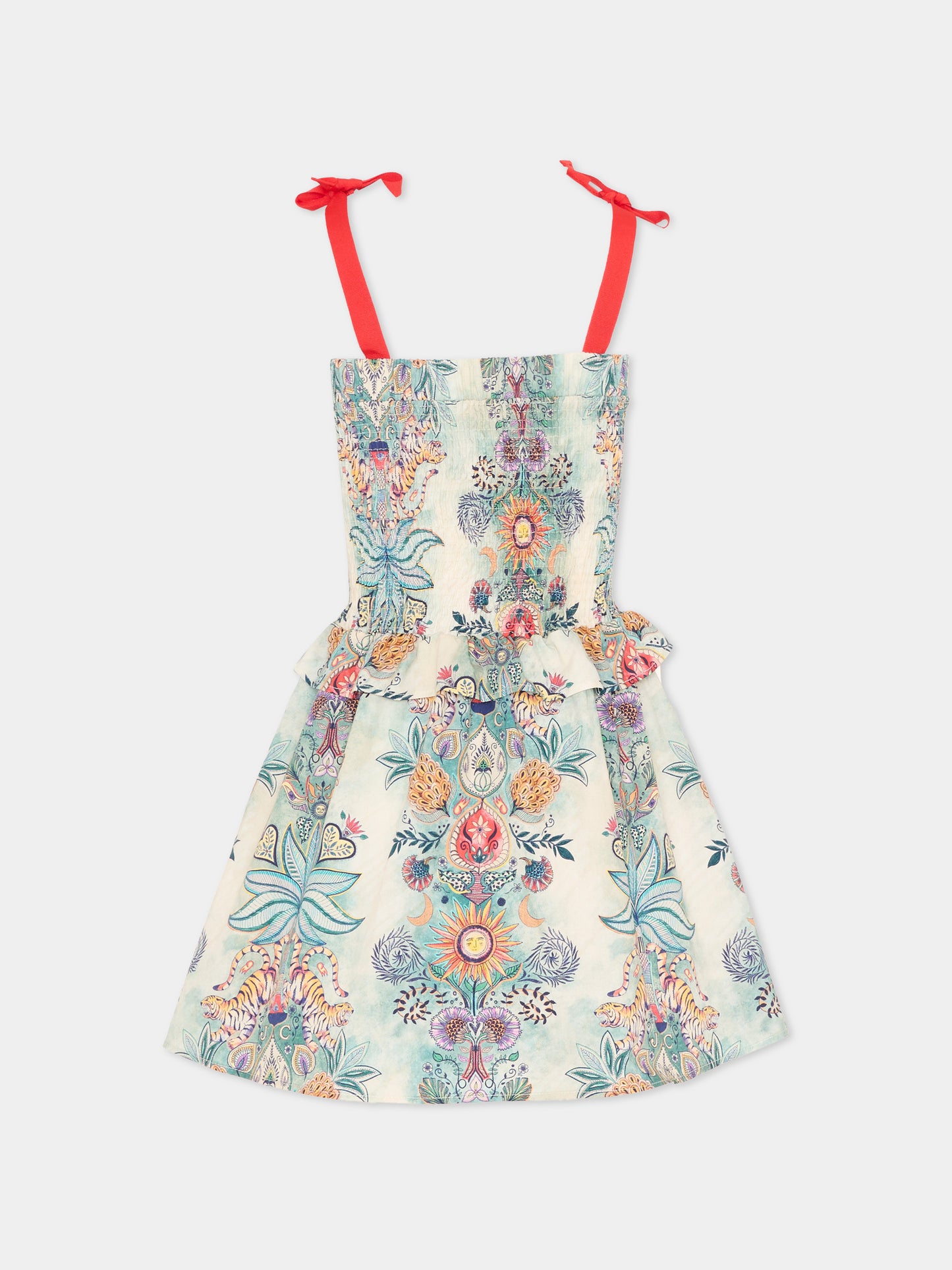 Vestito multicolor per bambina con stampa tropicale,Just Cavalli Kids,JGP26120VE TROPICAL GARDEN