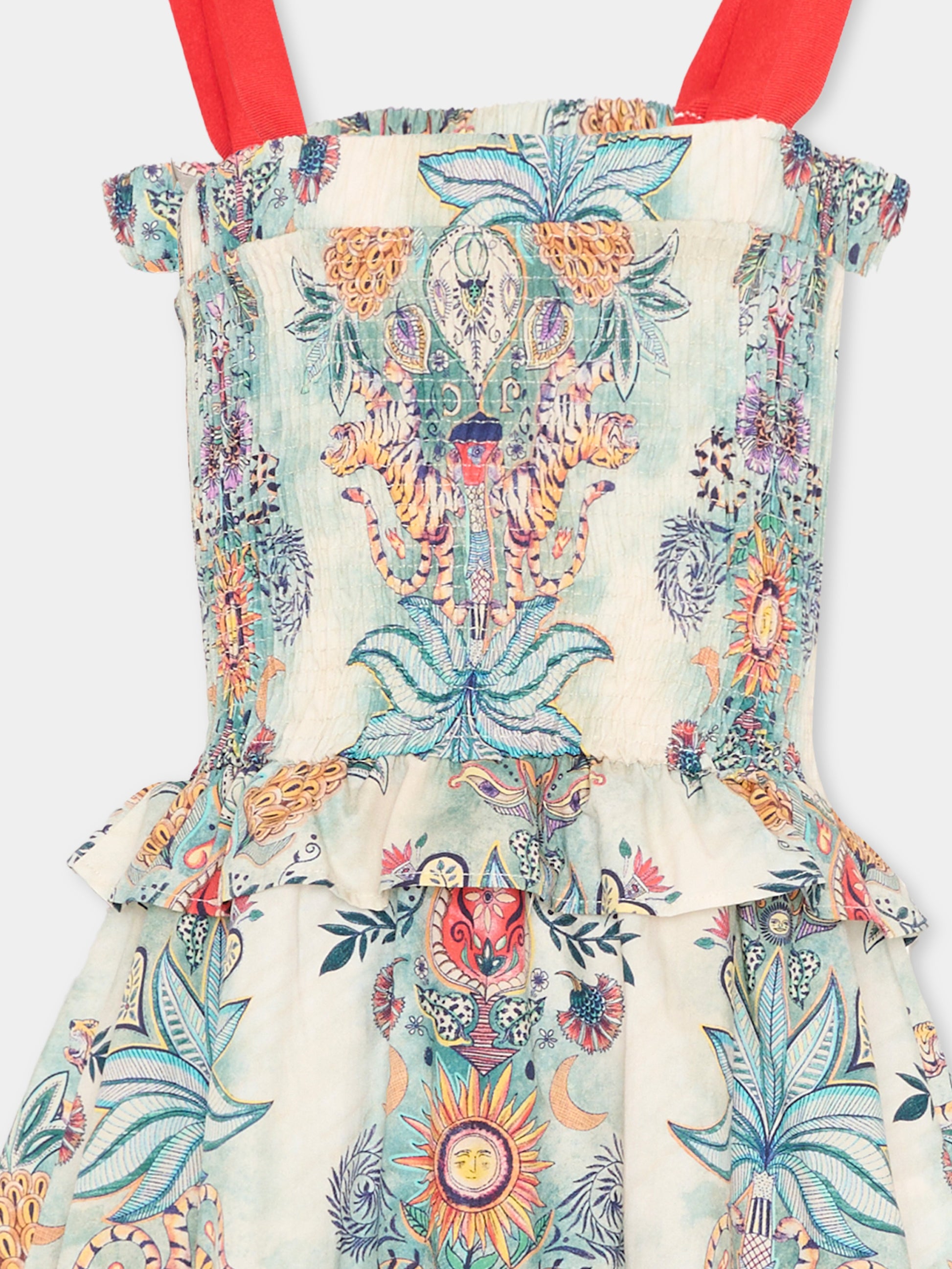 Vestito multicolor per bambina con stampa tropicale,Just Cavalli Kids,JGP26120VE TROPICAL GARDEN