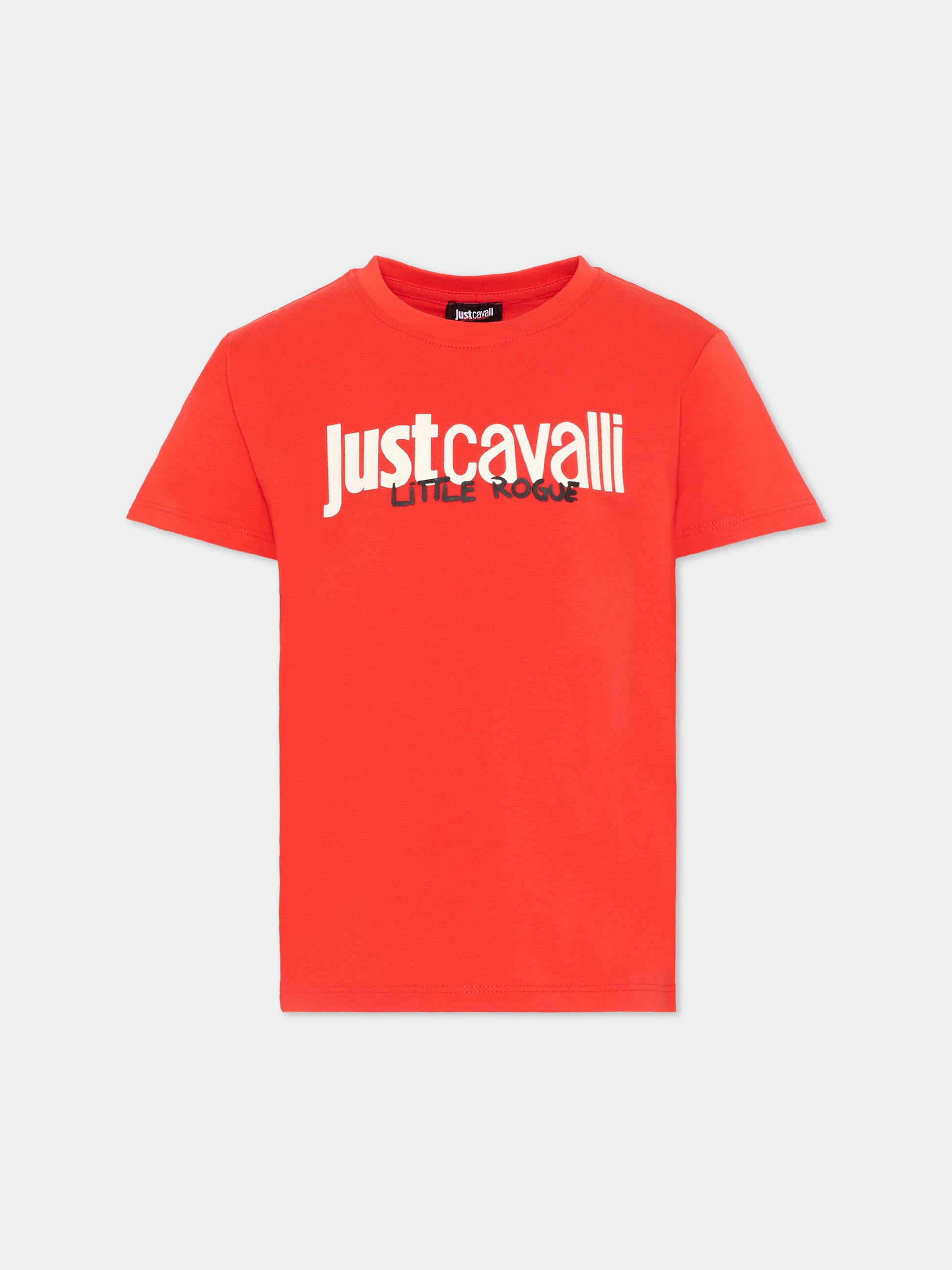T-Shirt rossa per bambino con logo,Just Cavalli Kids,JIP26047TS RED FLAME SCARLAT
