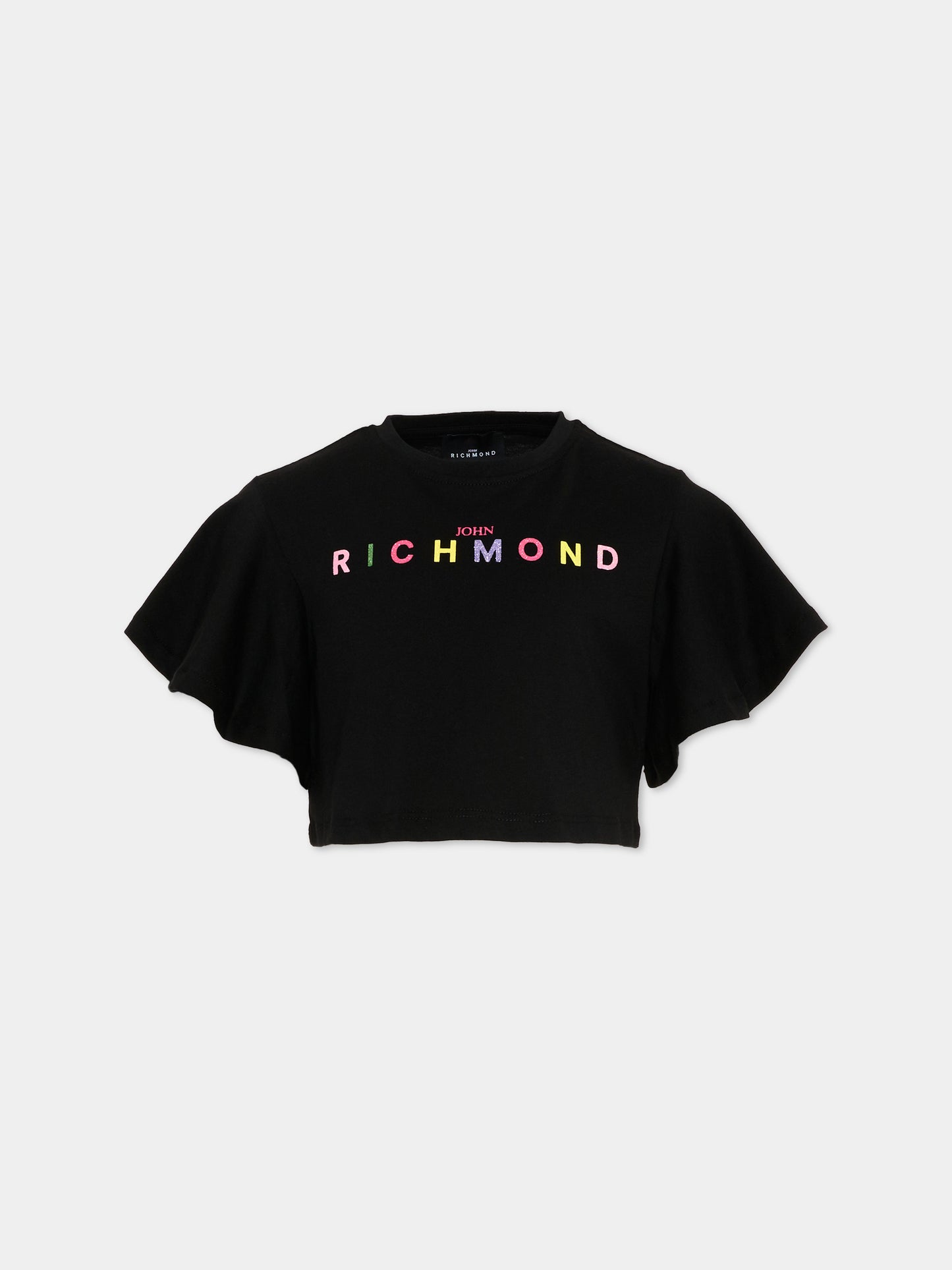 T-Shirt nera per bambina con maxi logo,Richmond,RGP26008TO BLACK