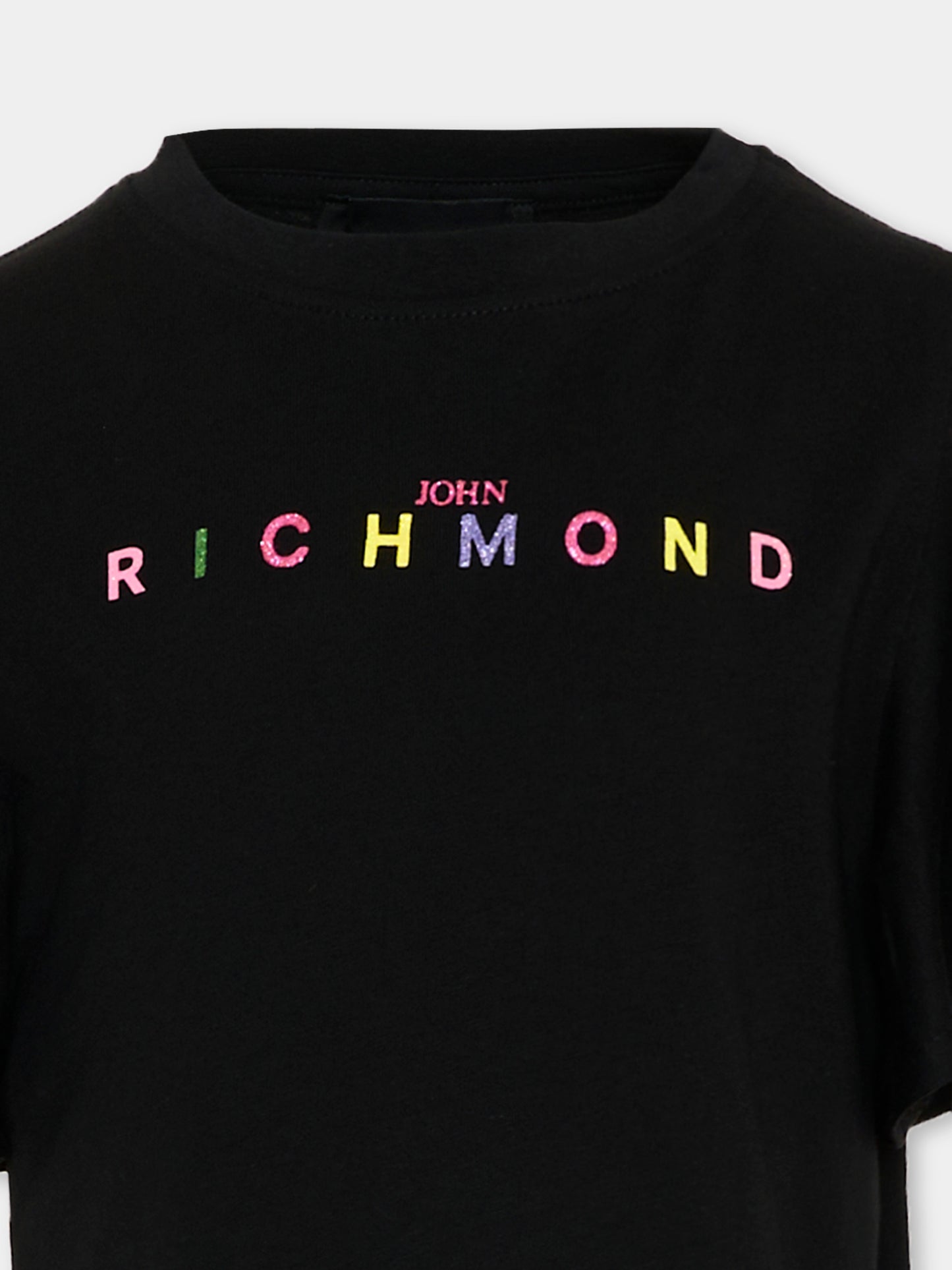 Vestito nero per bambina con logo glitter,Richmond,RGP26023VE BLACK