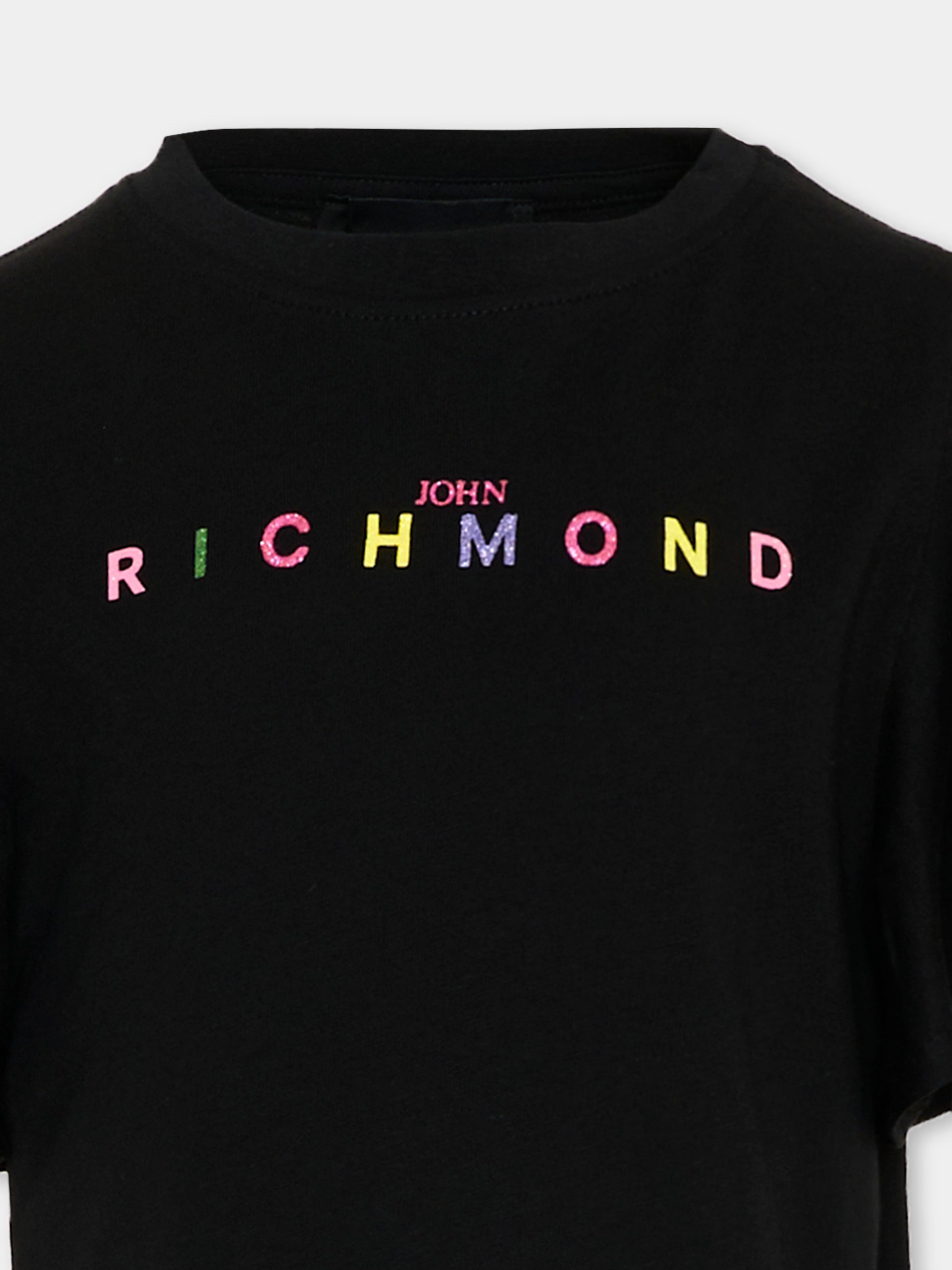 Vestito nero per bambina con logo glitter,Richmond,RGP26023VE BLACK