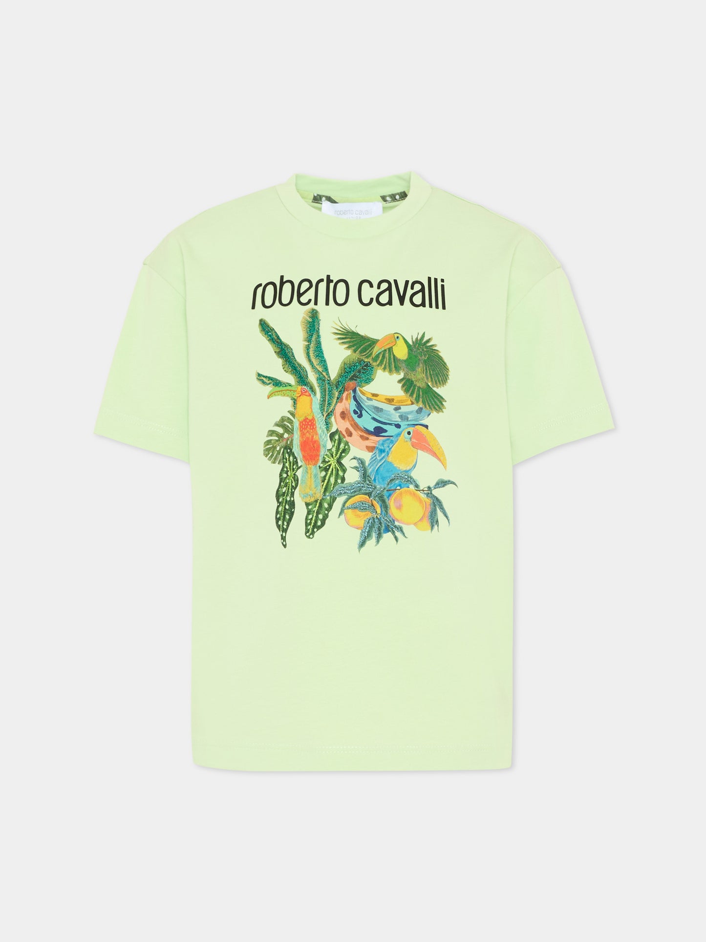 T-Shirt verde per bambino con stampa jungle,Roberto Cavalli Kids,CBP26150TS GREEN LETTUCE