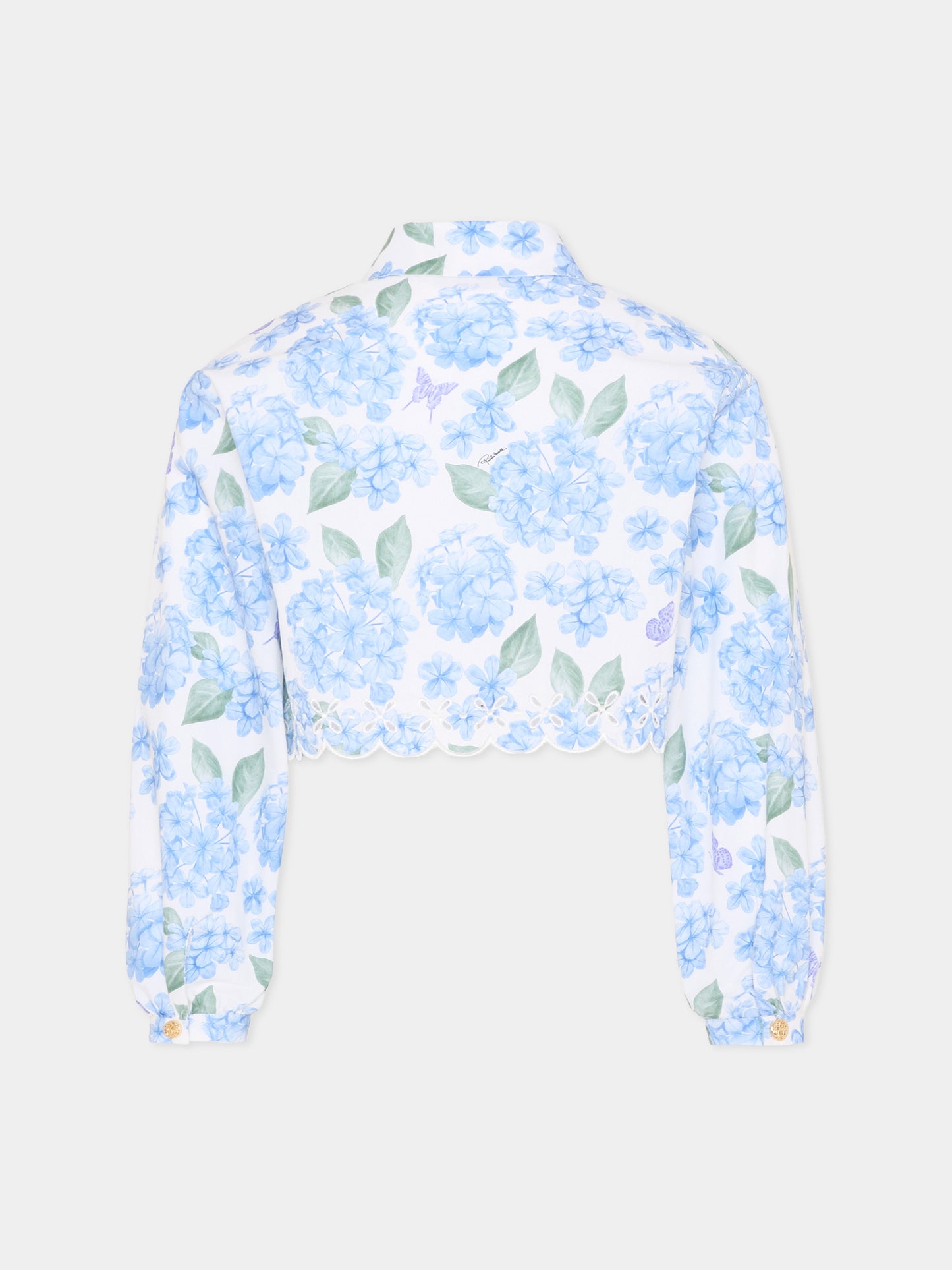 Camicia celeste per bambina con stampa floreale,Roberto Cavalli Kids,CGP26004CA PLUMBAGO