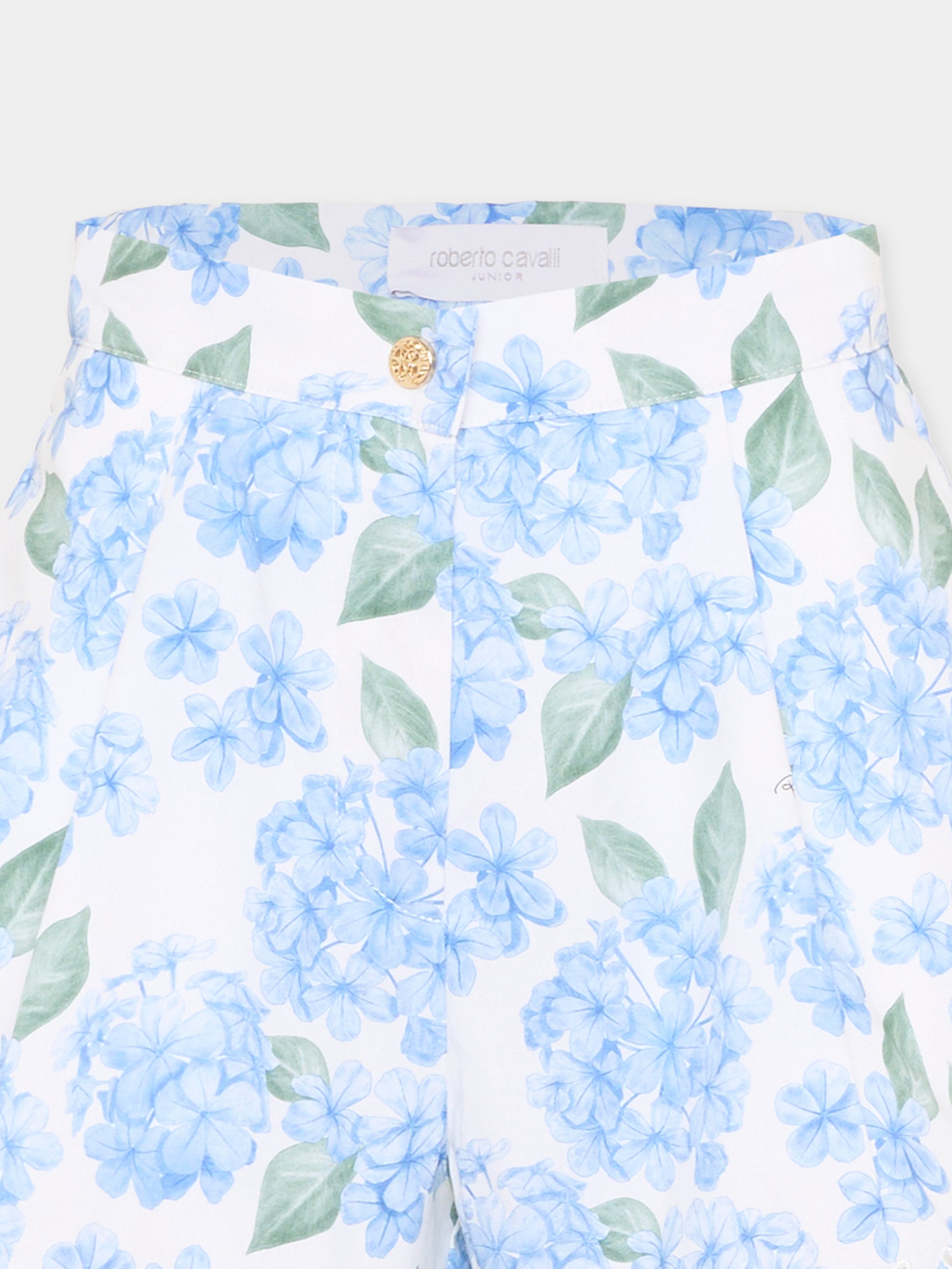 Shorts celeste per bambina floreali,Roberto Cavalli Kids,CGP26008SH PLUMBAGO