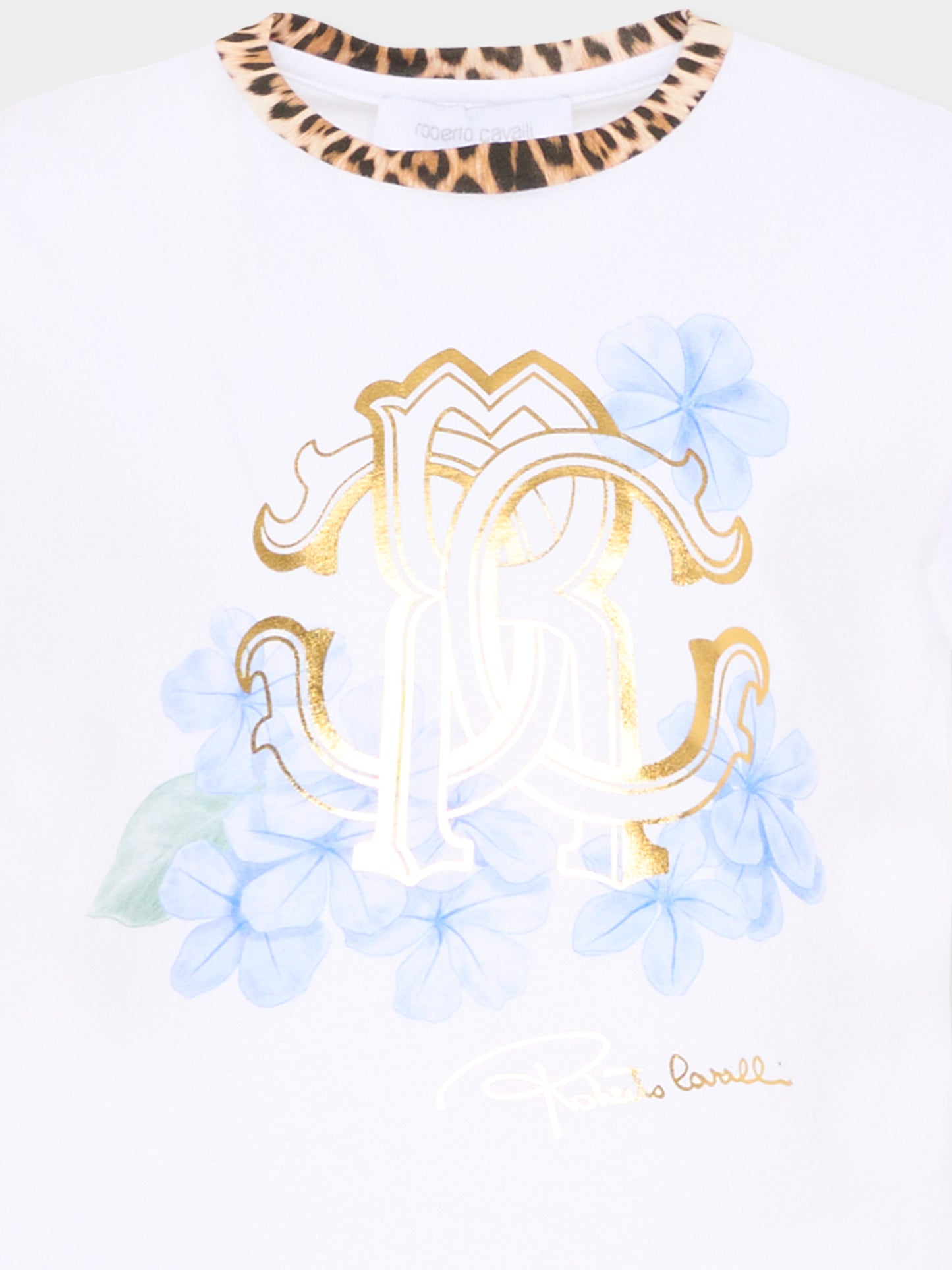T-Shirt bianca per bambina con logo,Roberto Cavalli Kids,CGP26010TS WHITE