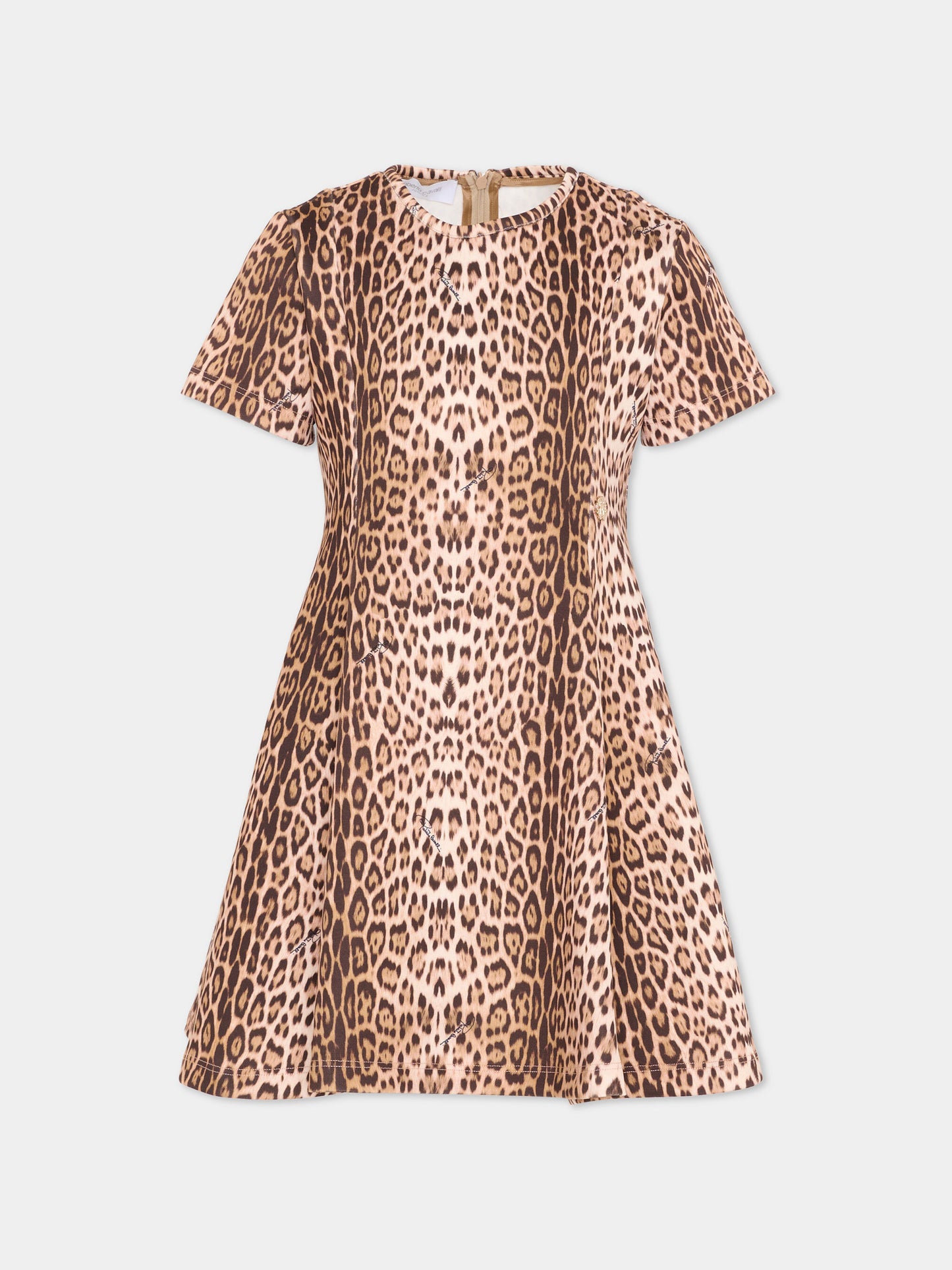 Vestito marrone per bambina animalier,Roberto Cavalli Kids,CGP26085VE MACULA NEW HERITAGE