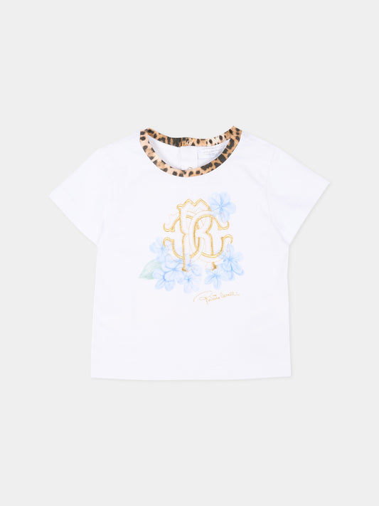 T-shirt bianca per neonata con monogram,Roberto Cavalli Kids,CIP26015TS WHITE