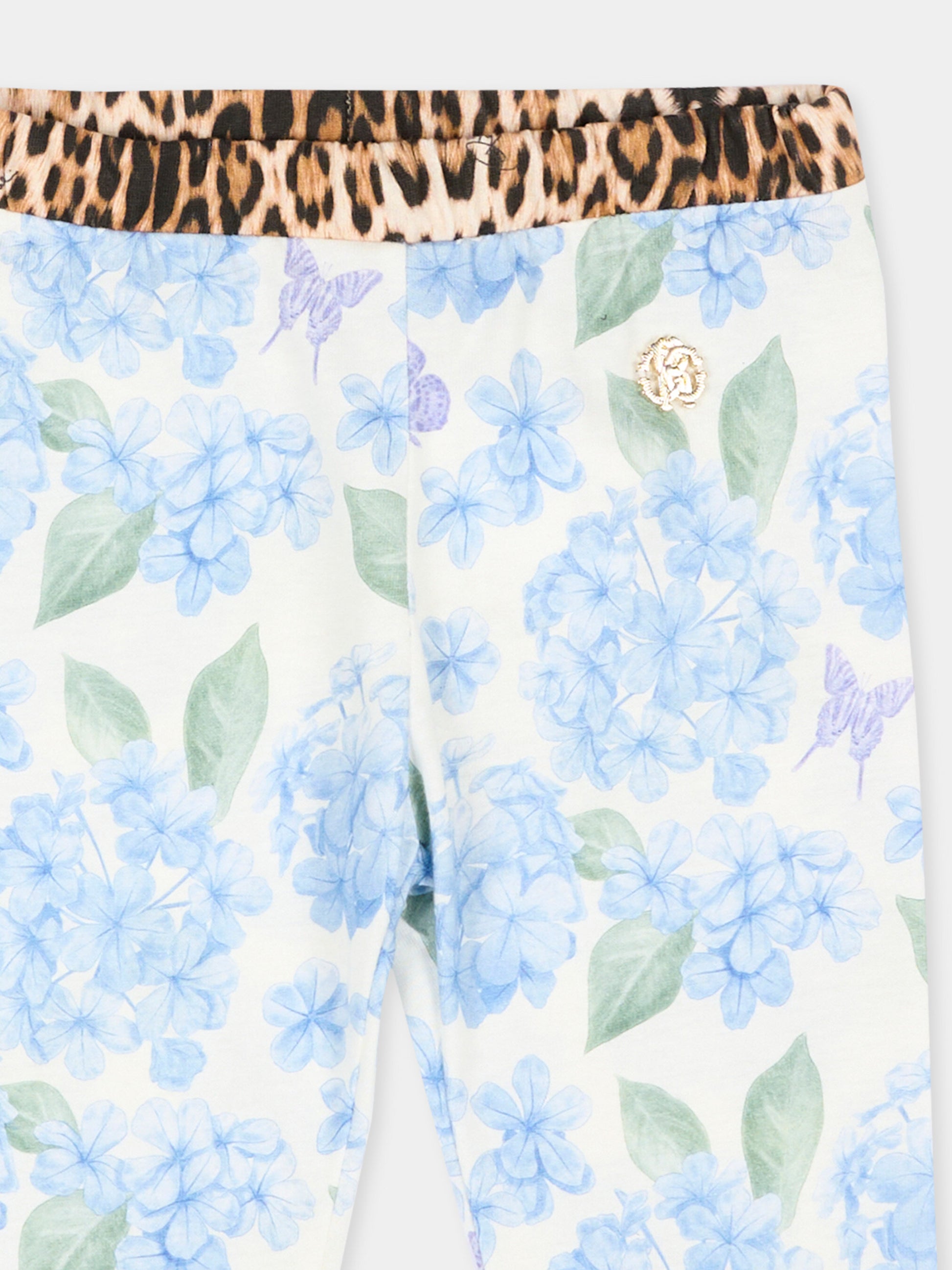 Leggings celeste per neonata con stampa floreale,Roberto Cavalli Kids,CIP26016LE PLUMBAGO