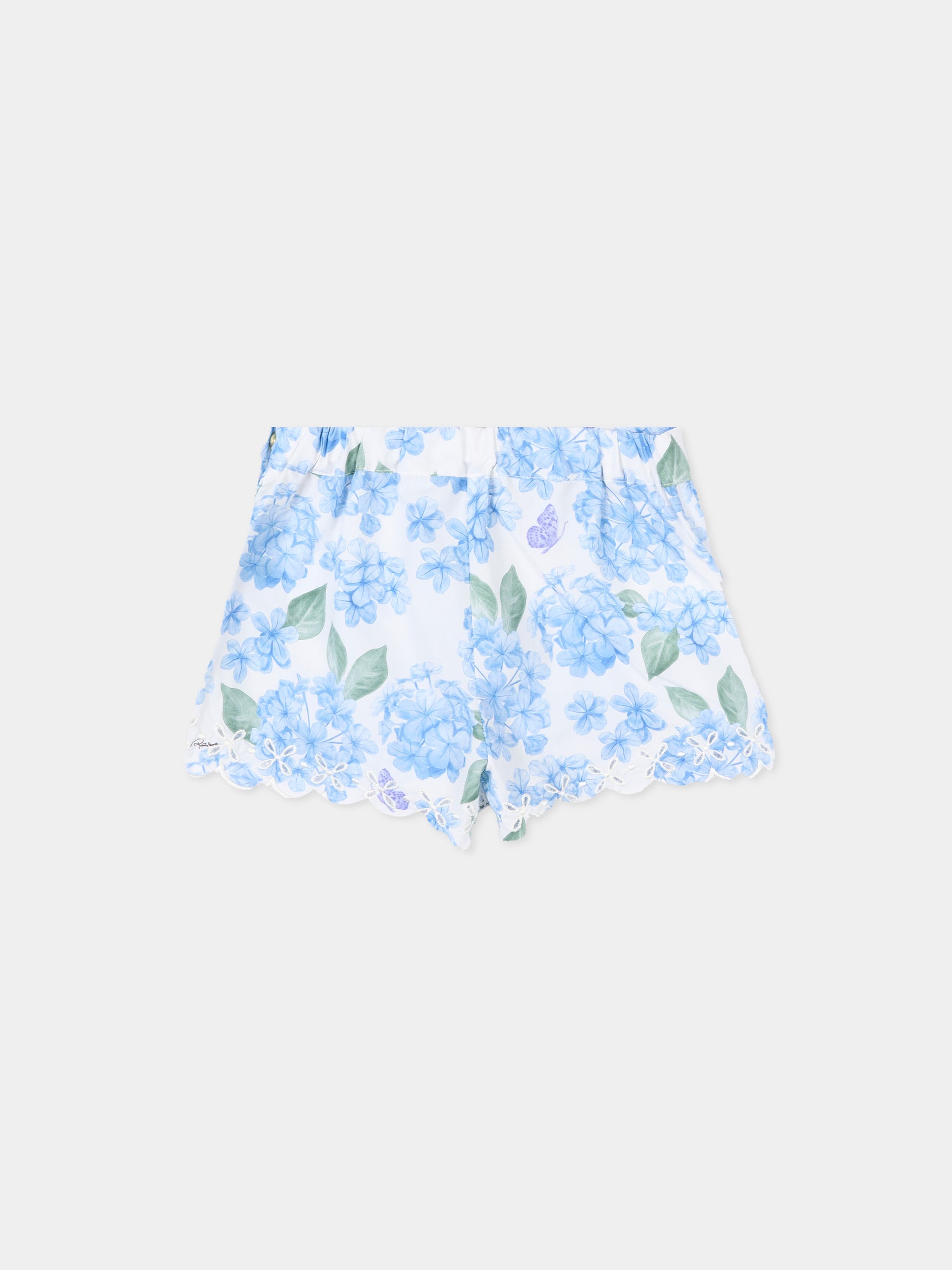Shorts celeste per neonata con fiori,Roberto Cavalli Kids,CIP26018SH PLUMBAGO