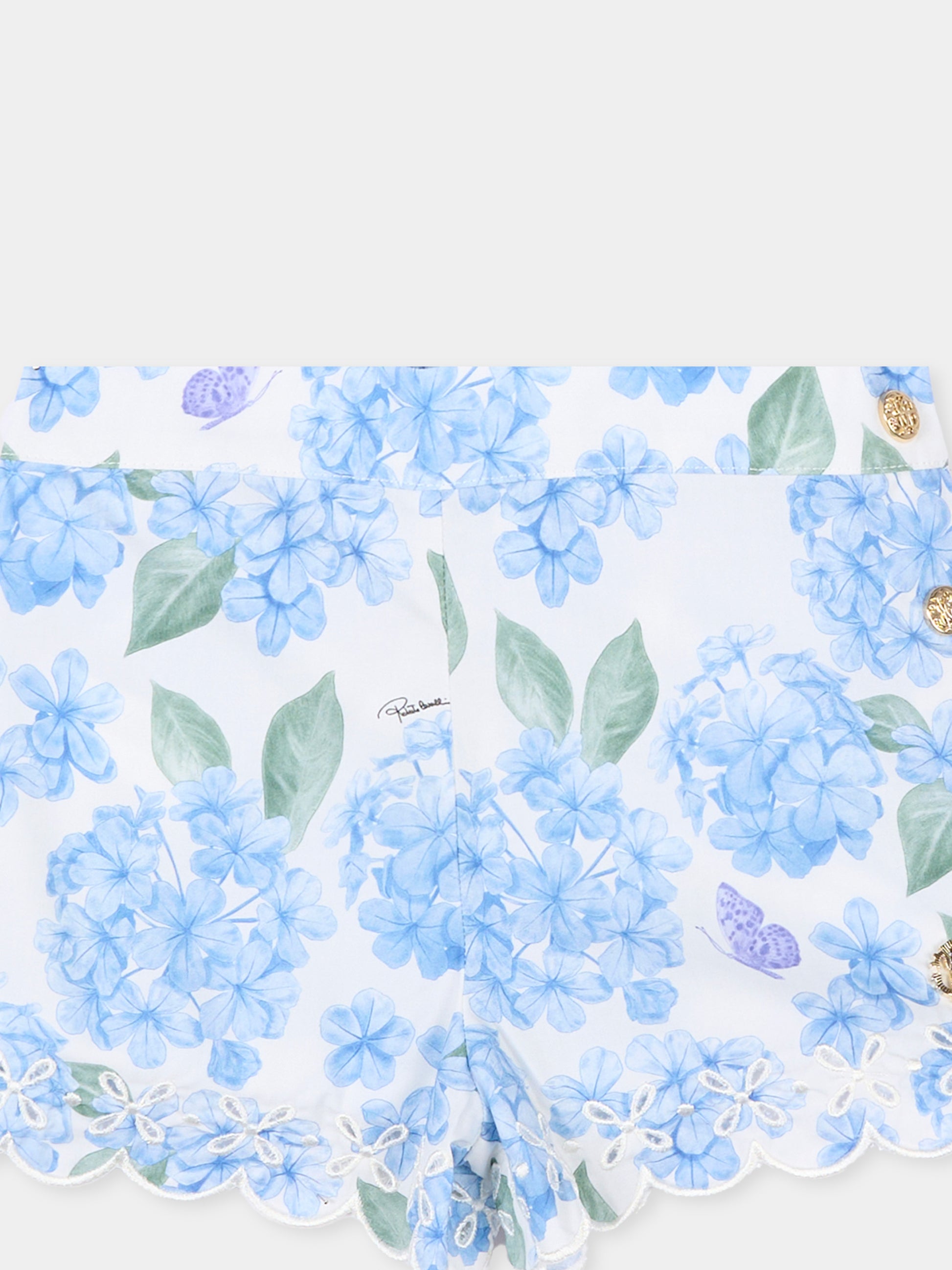 Shorts celeste per neonata con fiori,Roberto Cavalli Kids,CIP26018SH PLUMBAGO