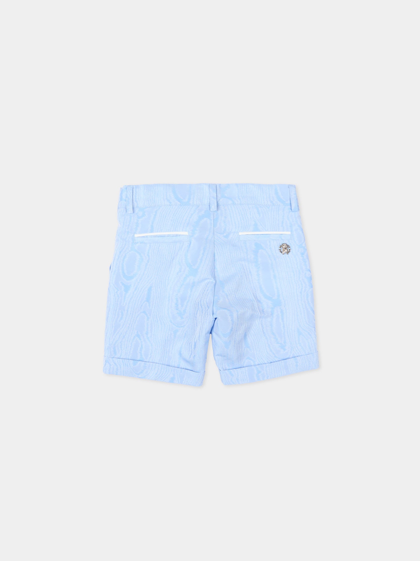 Shorts celeste per neonato con motivo jacquard,Roberto Cavalli Kids,CIP26065BE BLUE SHADOW