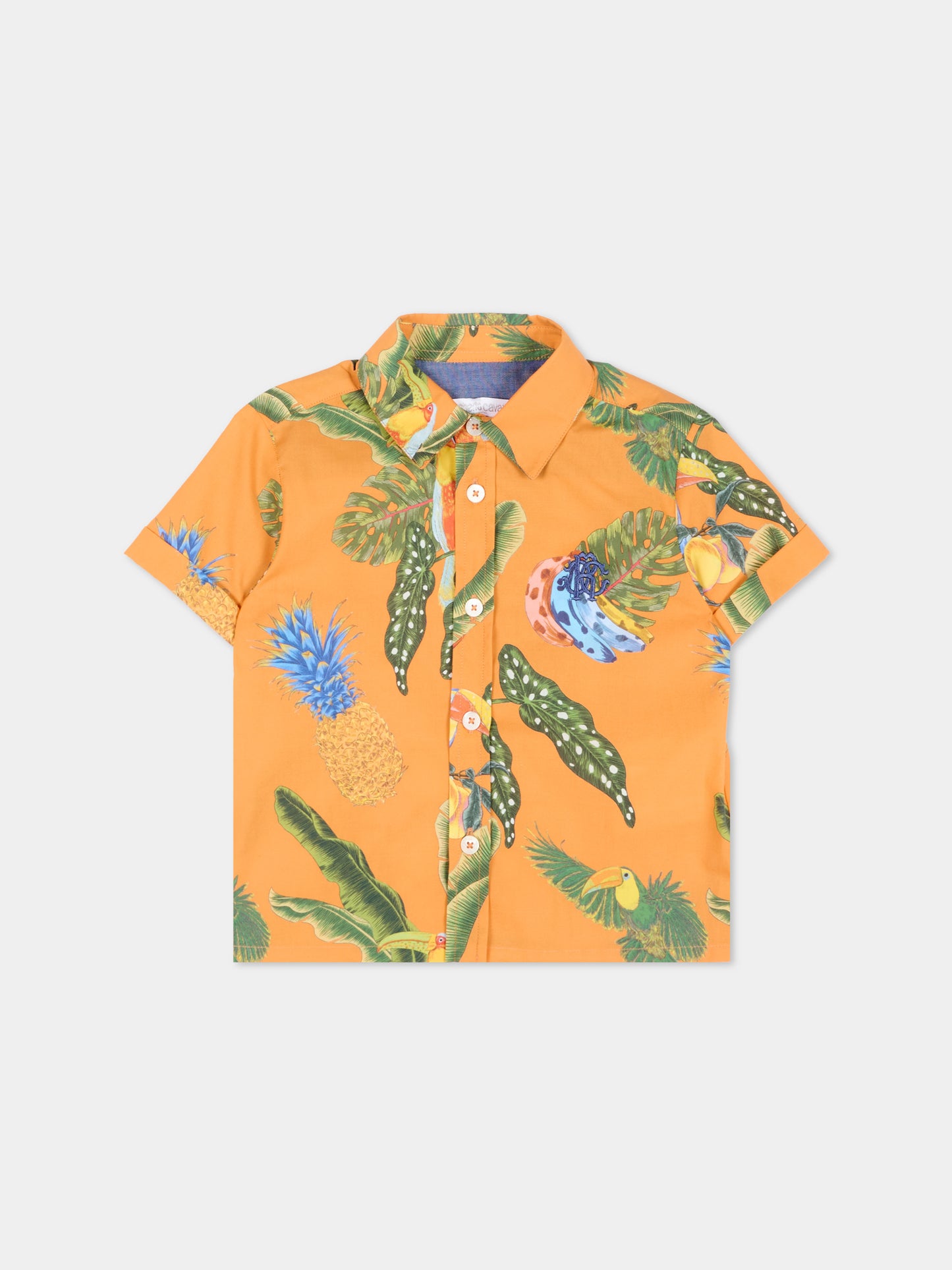 Camicia arancione per neonato con stampa tropicale,Roberto Cavalli Kids,CIP26089CA TROPICANA ORANGE