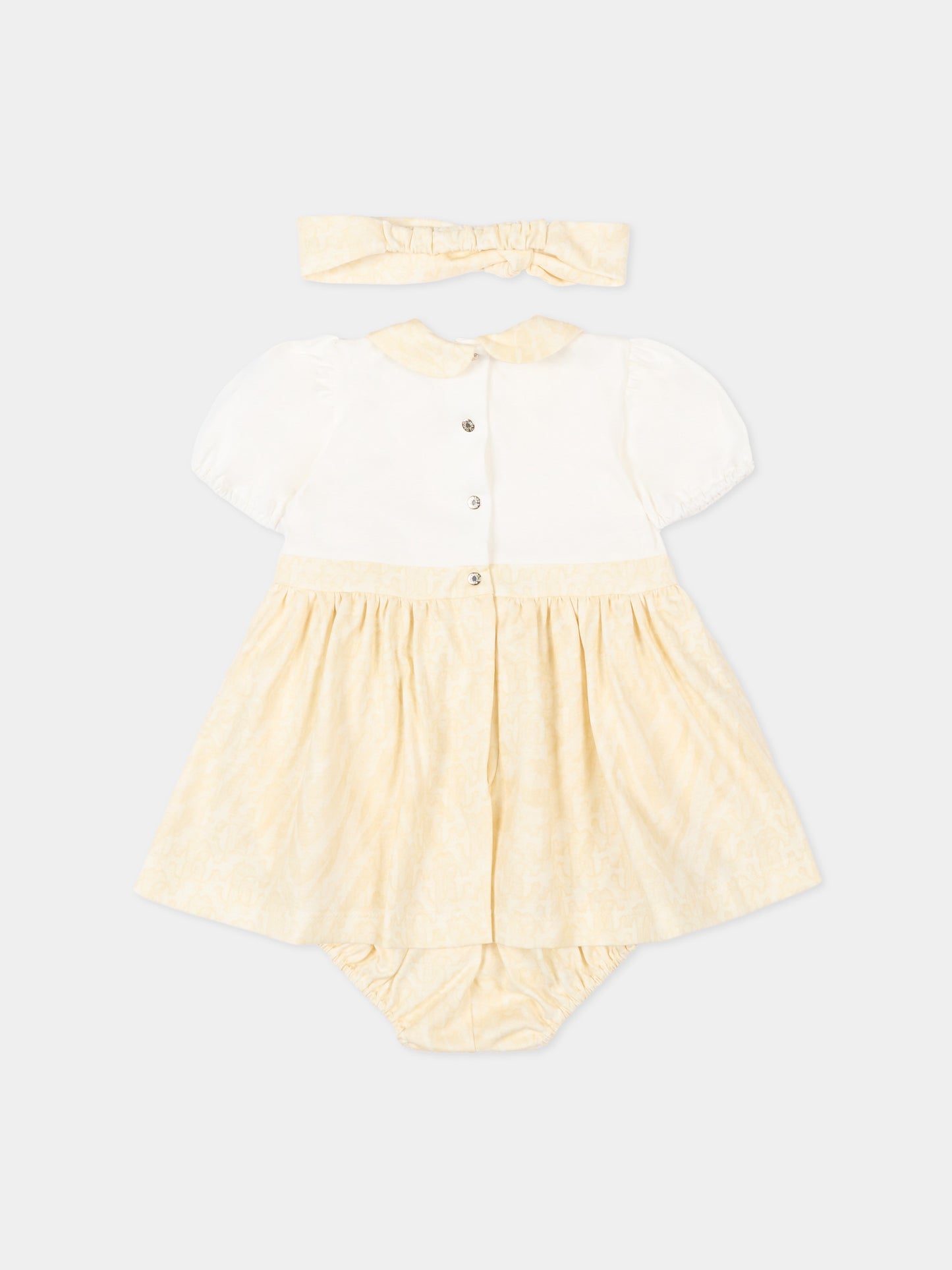 Vestito avorio per neonata con monogram,Roberto Cavalli Kids,CLP26010VE AVORIO CANNOLI CREAM