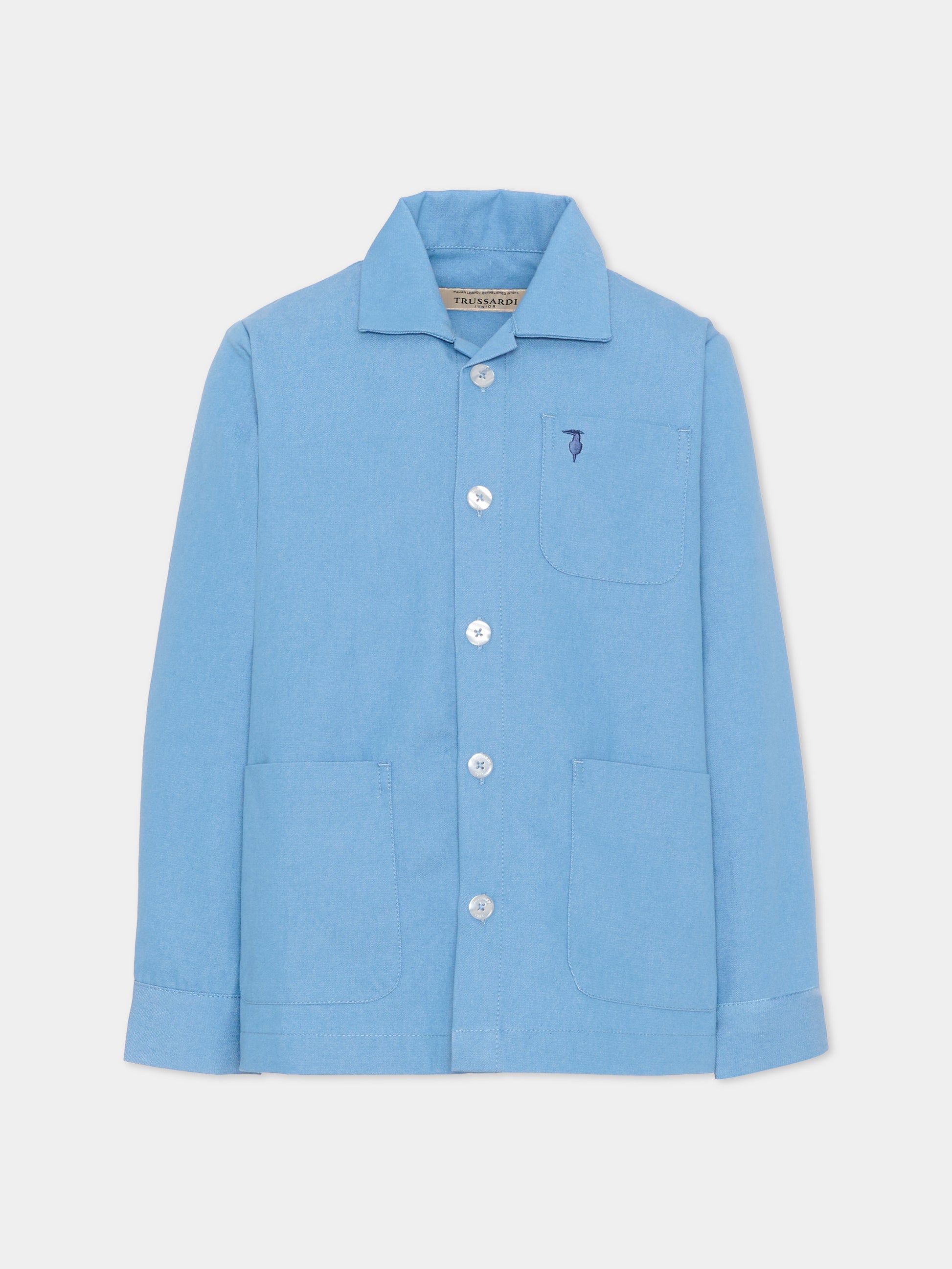 Camicia denim per bambino con levriero,Trussardi Junior,TBP26035CA DENIM BLUE BEL AIR