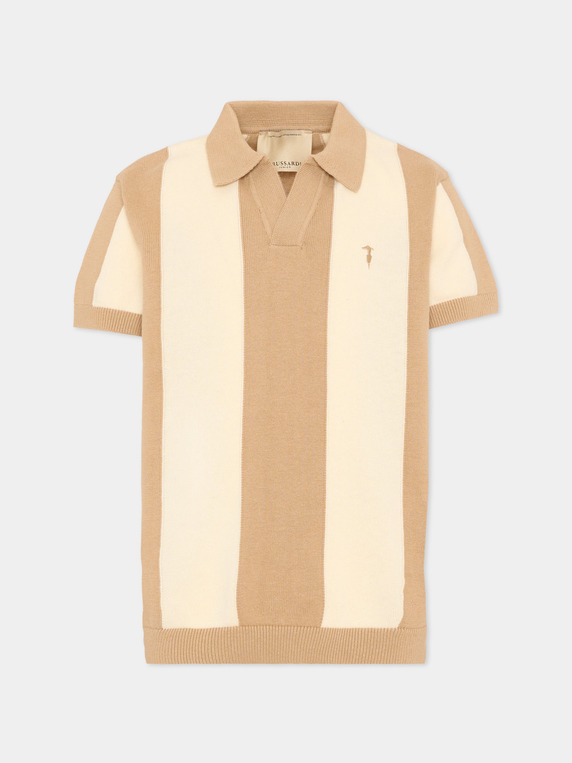 Polo beige per bambino a righe,Trussardi Junior,TBP26127PO BEIGE NEW ECRU