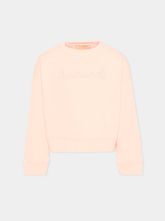 Felpa rosa per bambina con logo,Trussardi Junior,TGP26002FE PINK SCALLOP SHELL