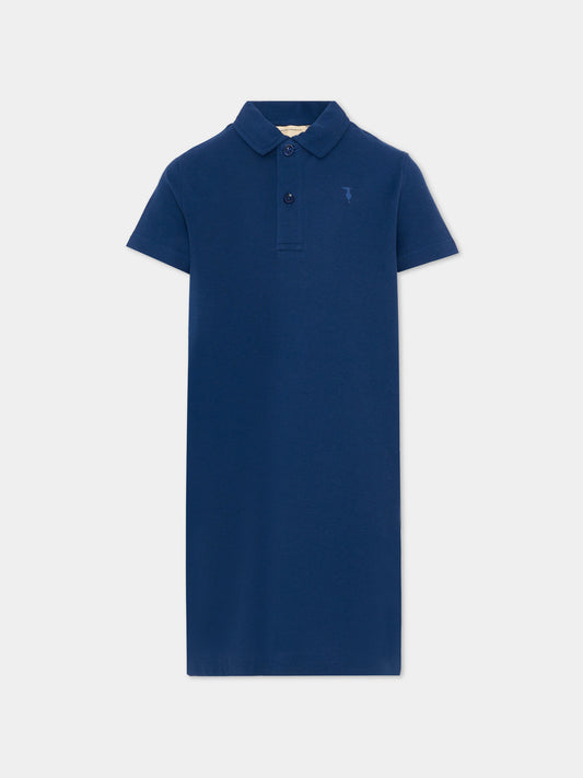 Vestito blu per bambina con levriero,Trussardi Junior,TGP26006VE BLUE ESTATE