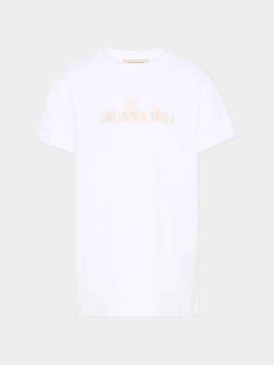 T-Shirt bianca per bambina con logo,Trussardi Junior,TGP26061TS WHITE