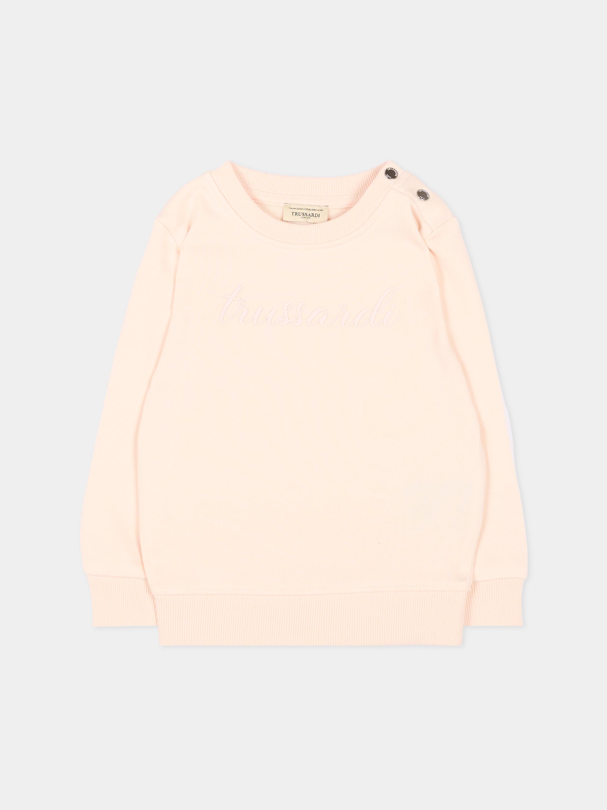 Felpa rosa per neonata con logo,Trussardi Junior,TIP26014FE PINK SCALLOP SHELL