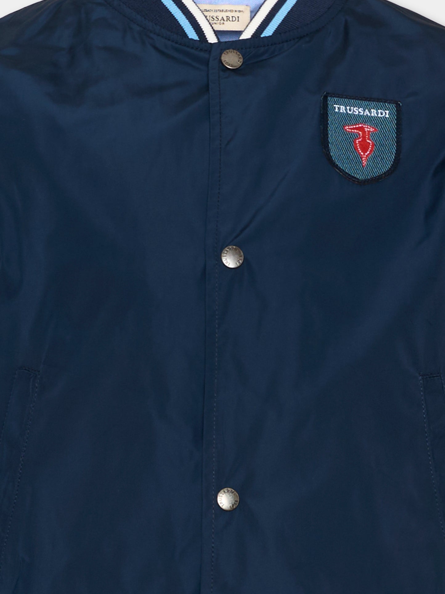 Bomber blu per bambino con logo,Trussardi Junior,TIP26030GB BLUE ESTATE