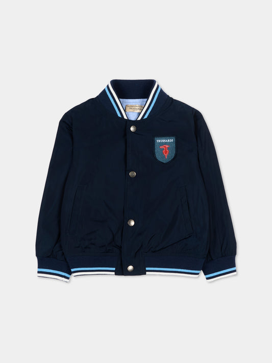 Bomber blu per neonato con logo,Trussardi Junior,TIP26030GB BLUE ESTATE