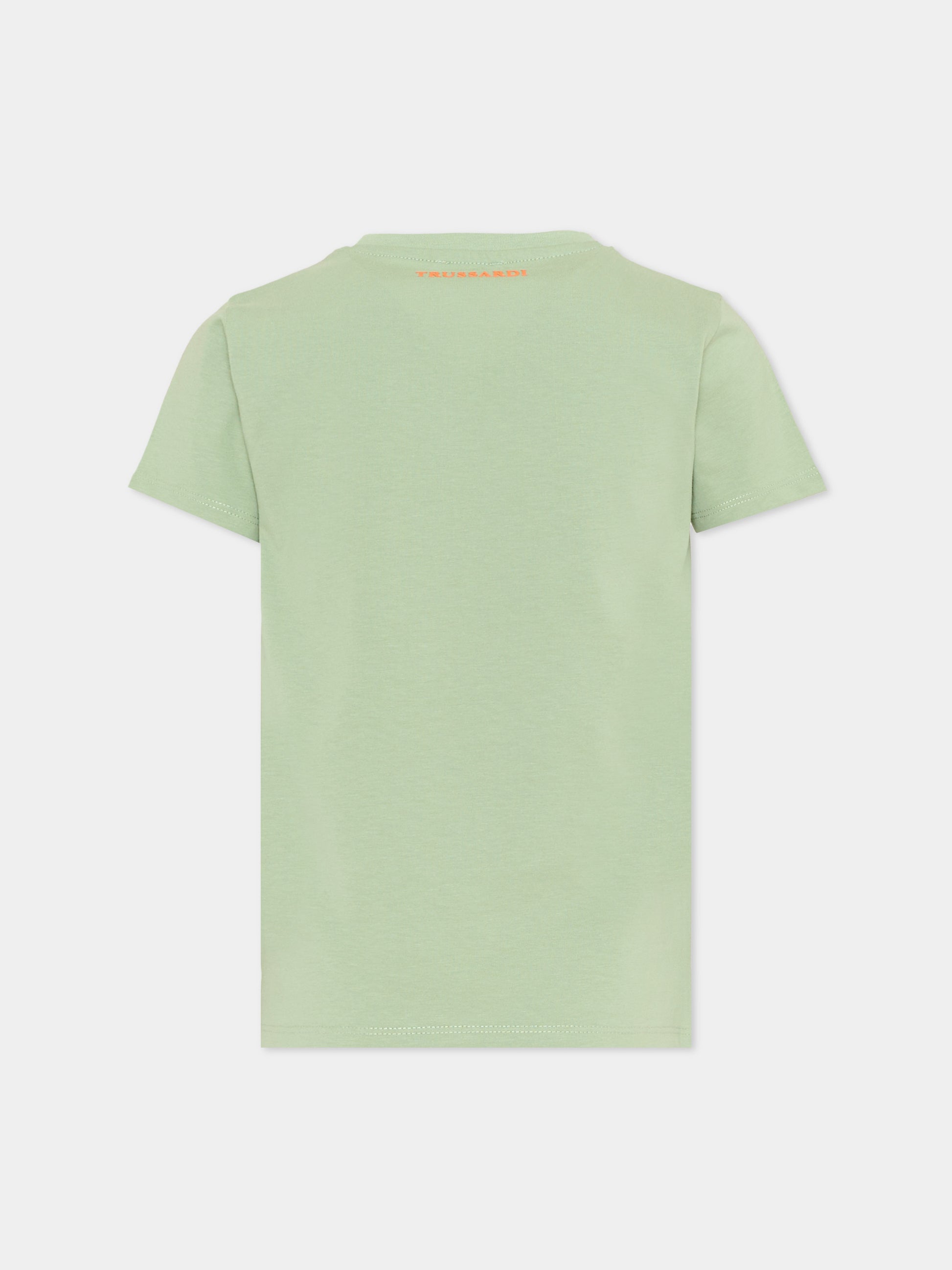 T-shirt verde per bambino con logo,Trussardi Junior,TIP26049TS GREEN BASIL