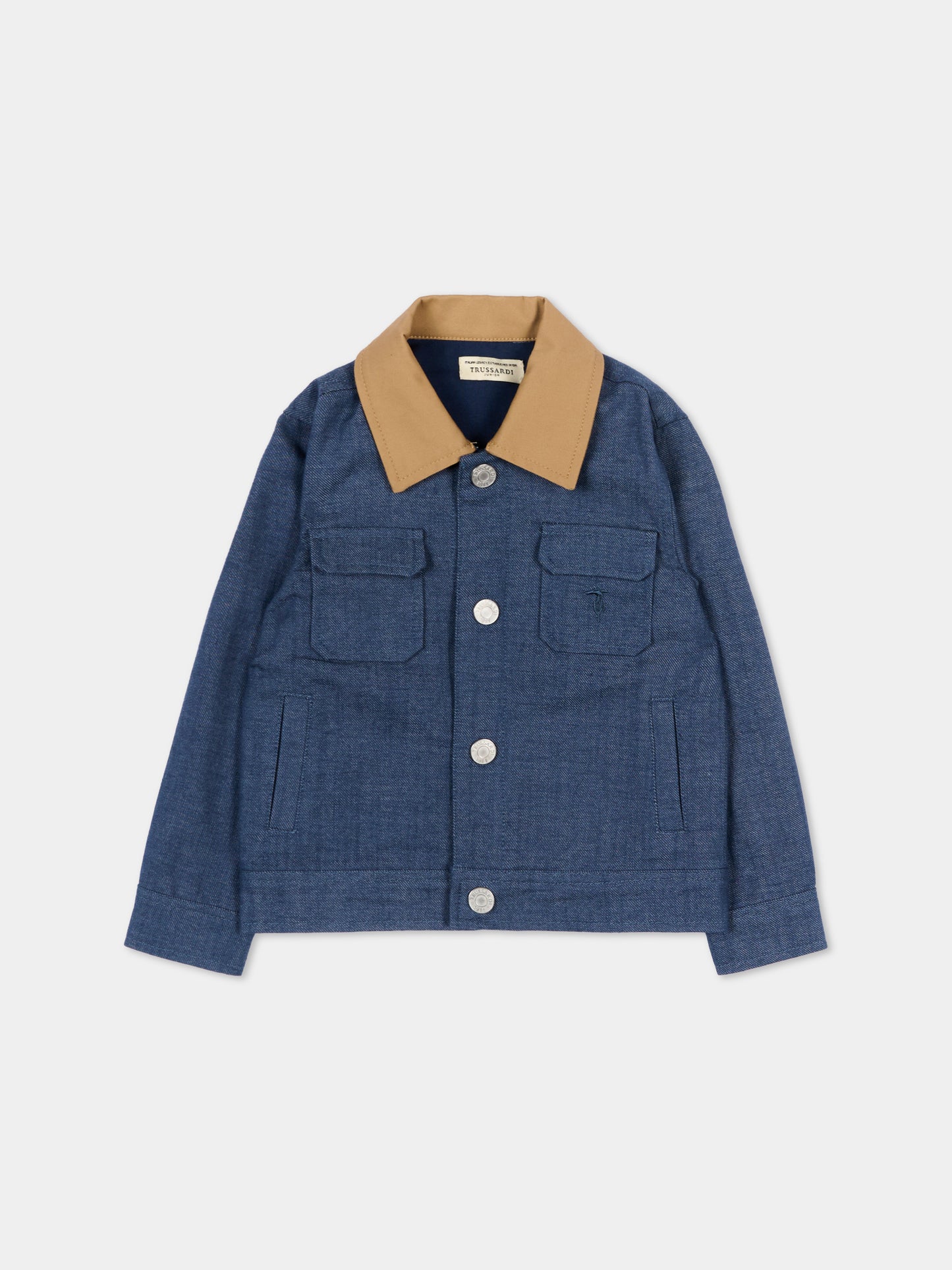Giubbotto denim per neonato con logo,Trussardi Junior,TIP26066GC DENIM BLUE MEDIUM