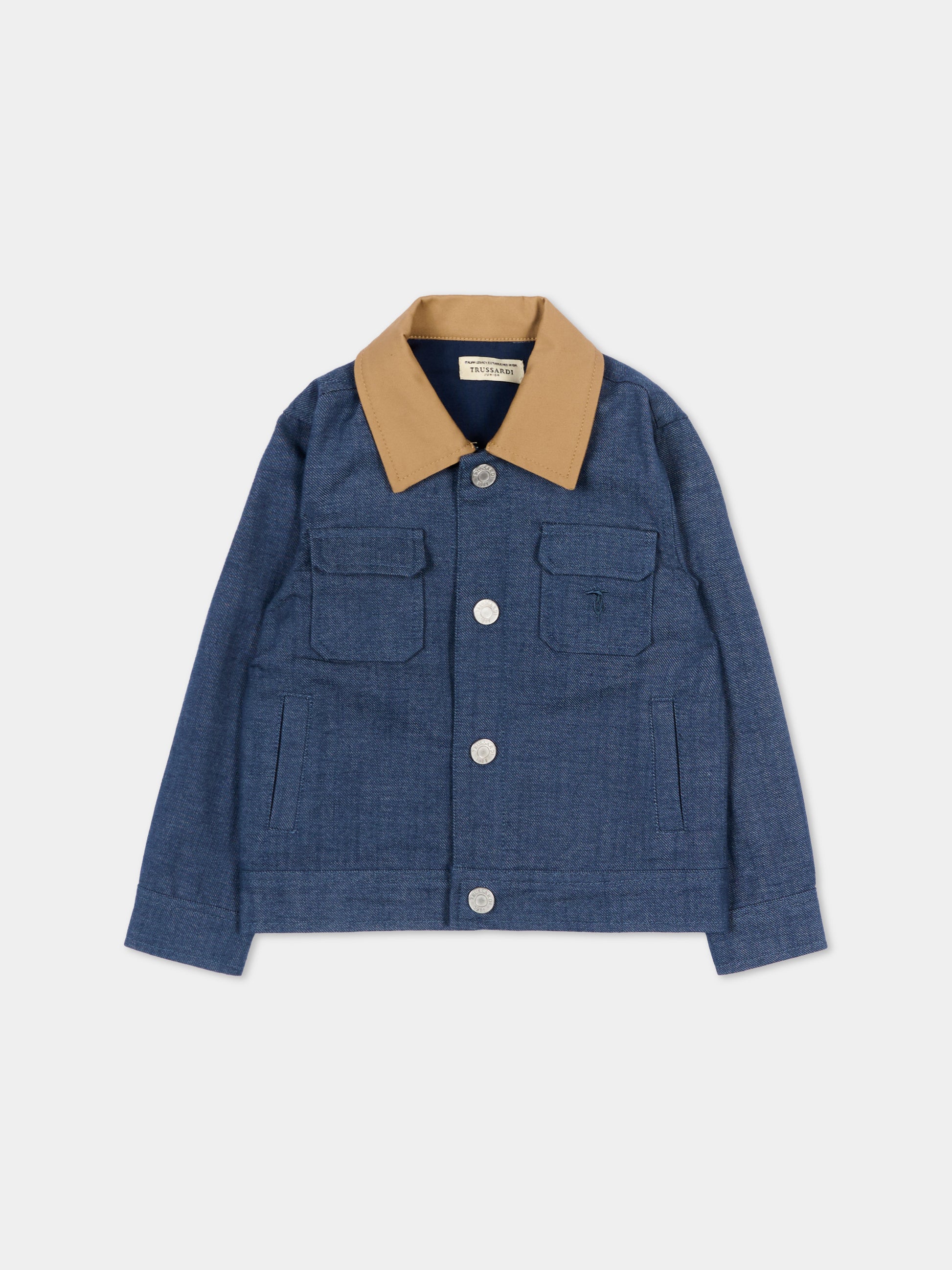 Giubbotto denim per neonato con logo,Trussardi Junior,TIP26066GC DENIM BLUE MEDIUM