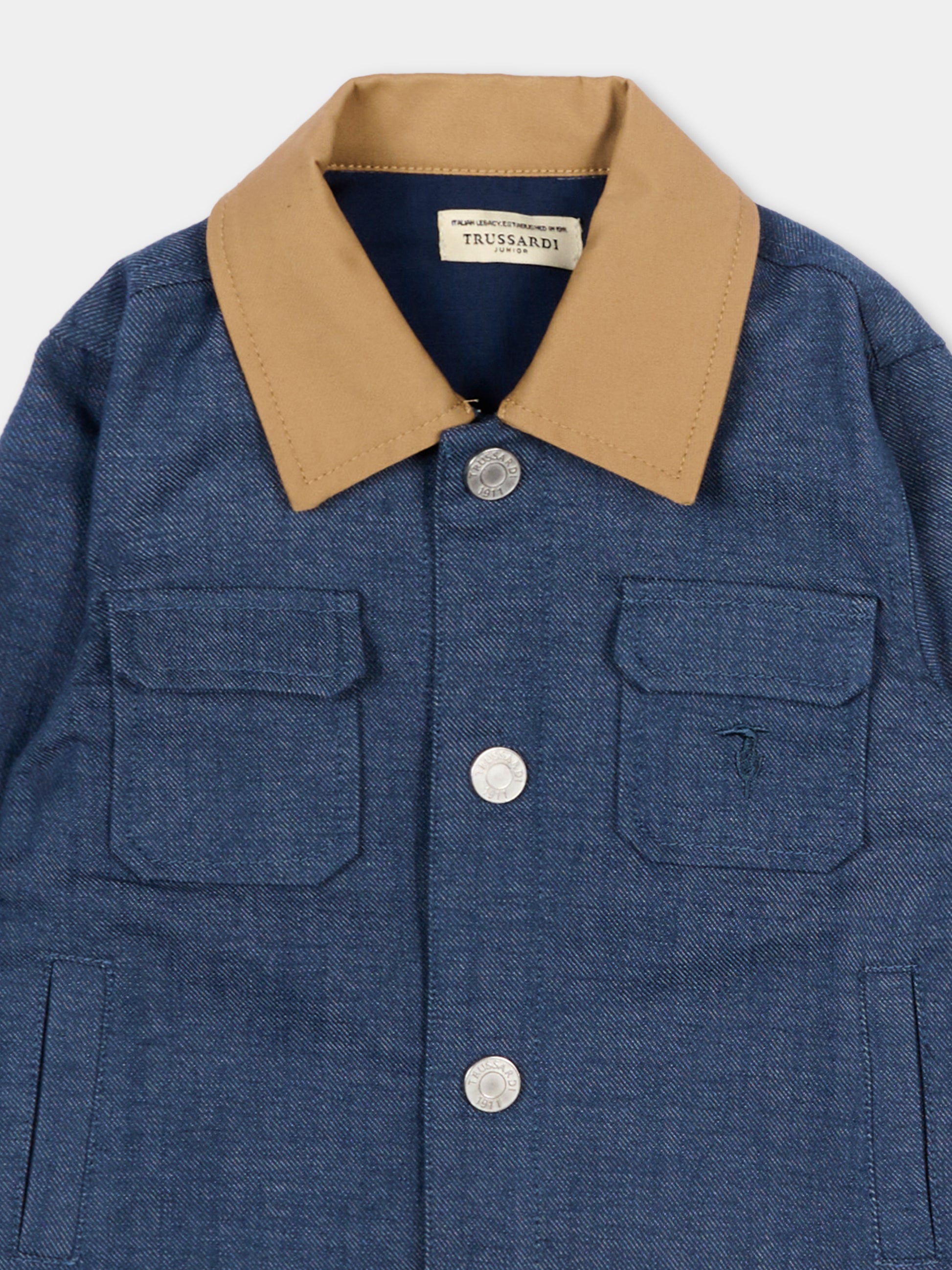 Giubbotto denim per neonato con logo,Trussardi Junior,TIP26066GC DENIM BLUE MEDIUM
