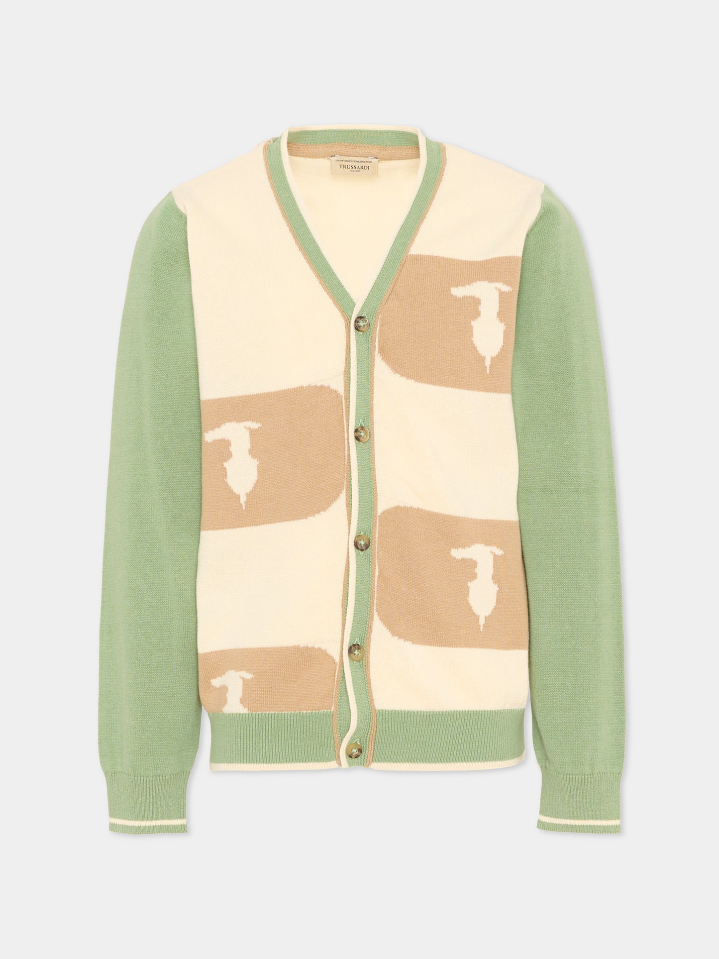 Cardigan verde per bambino con levriero,Trussardi Junior,TIP26069CD GREEN BASIL
