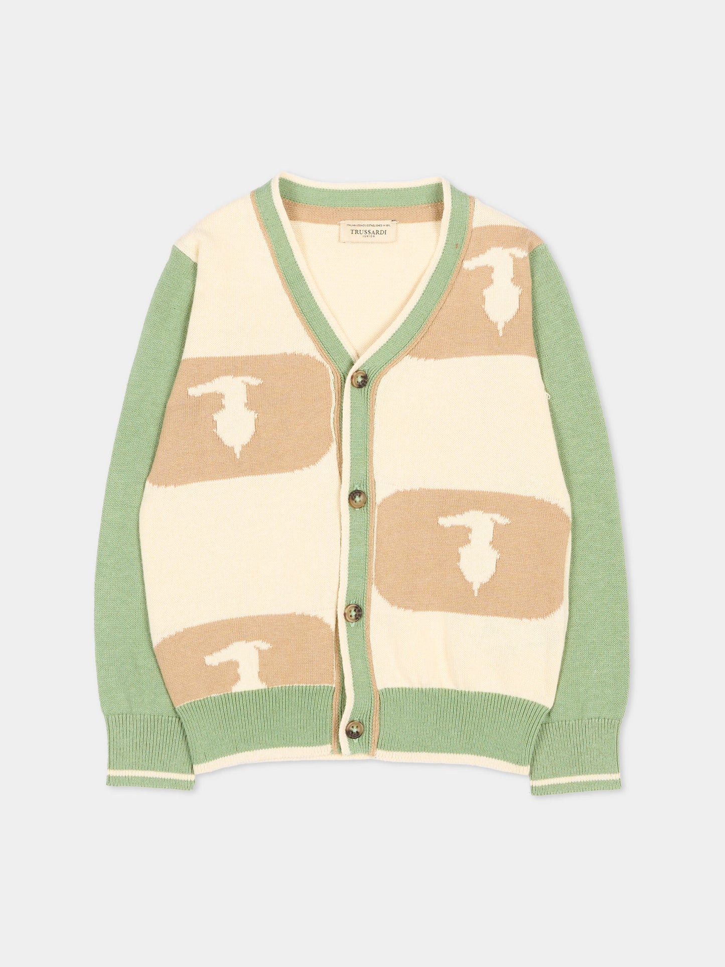 Cardigan verde per neonato con levriero,Trussardi Junior,TIP26069CD GREEN BASIL