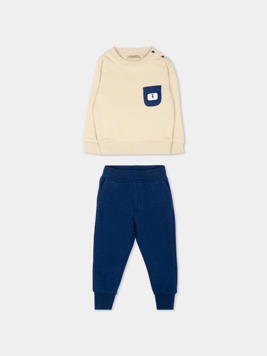 Completo sportivo beige per neonato con levriero,Trussardi Junior,TIP26077CF BEIGE CASTLE WALL