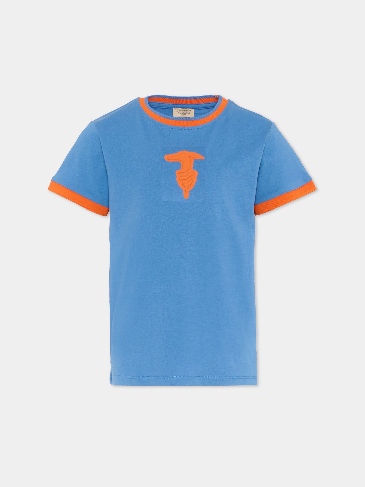 T-Shirt blu per bambino con levriero,Trussardi Junior,TIP26088TS BLUE RIVERSIDE