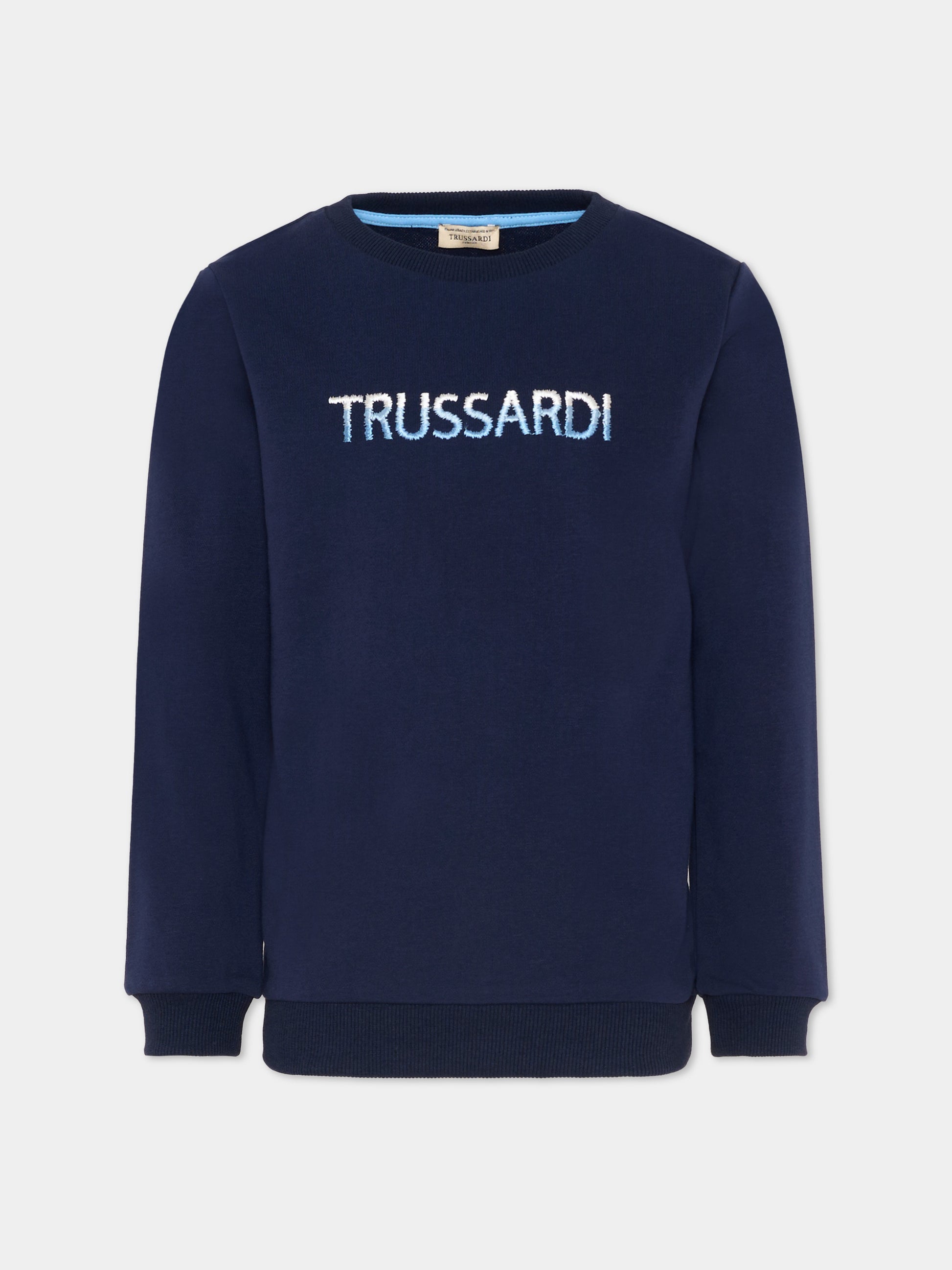 Felpa blu per bambino con logo,Trussardi Junior,TIP26091FE BLUE ESTATE