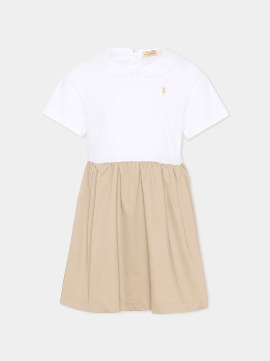 Vestito bianco per bambina con levriero,Trussardi Junior,TIP26113VE OFF-WHITE