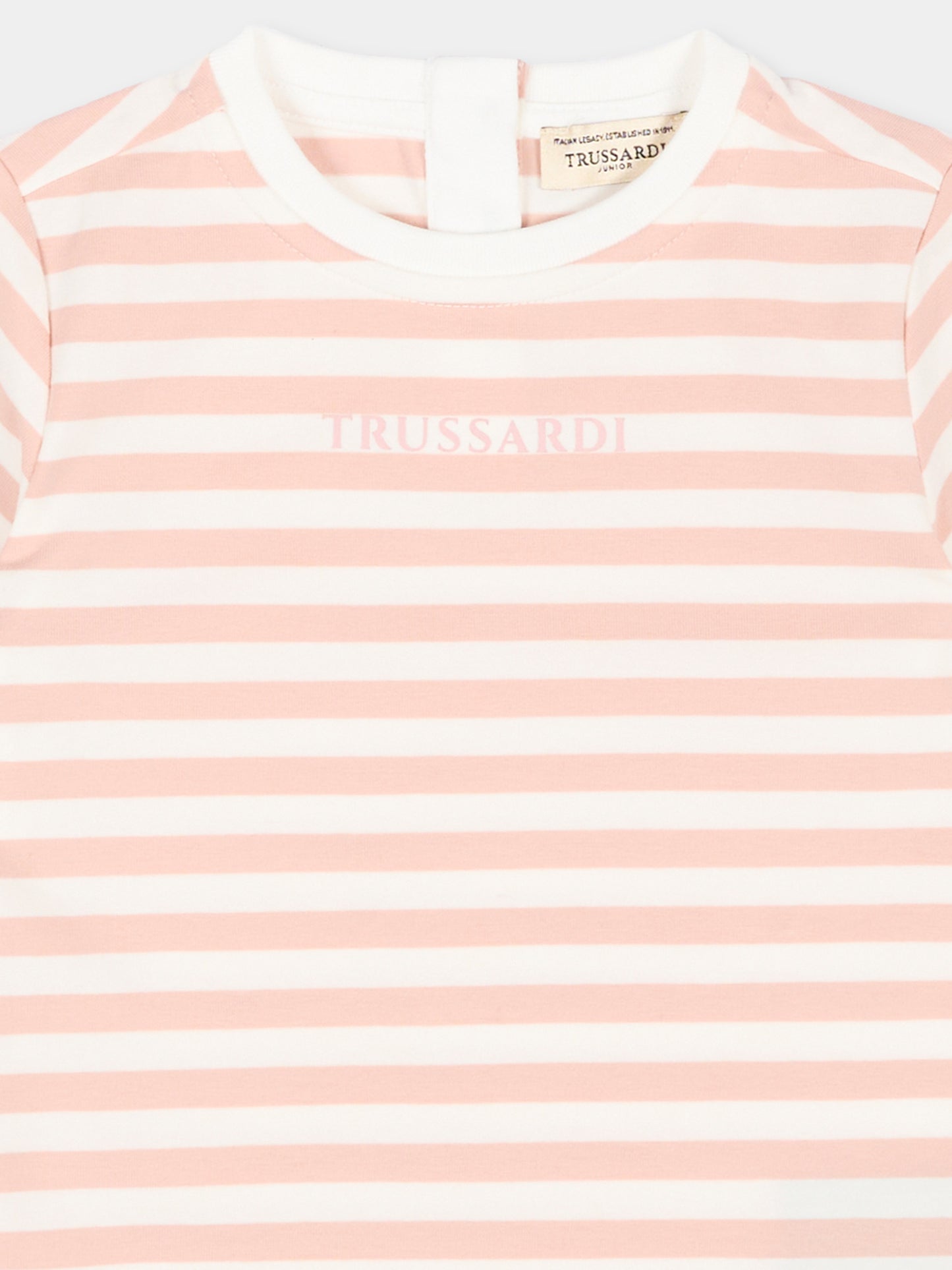 T-Shirt rosa per neonata a righe con logo,Trussardi Junior,TIP26121TS PINK SCALLOP SHELL