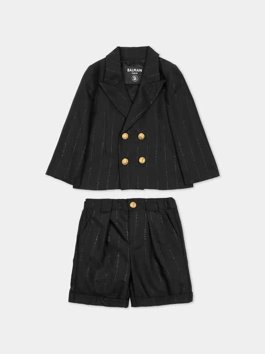 Completo nero per neonato con logo,Balmain Kids,BU3580 I0195 930OR