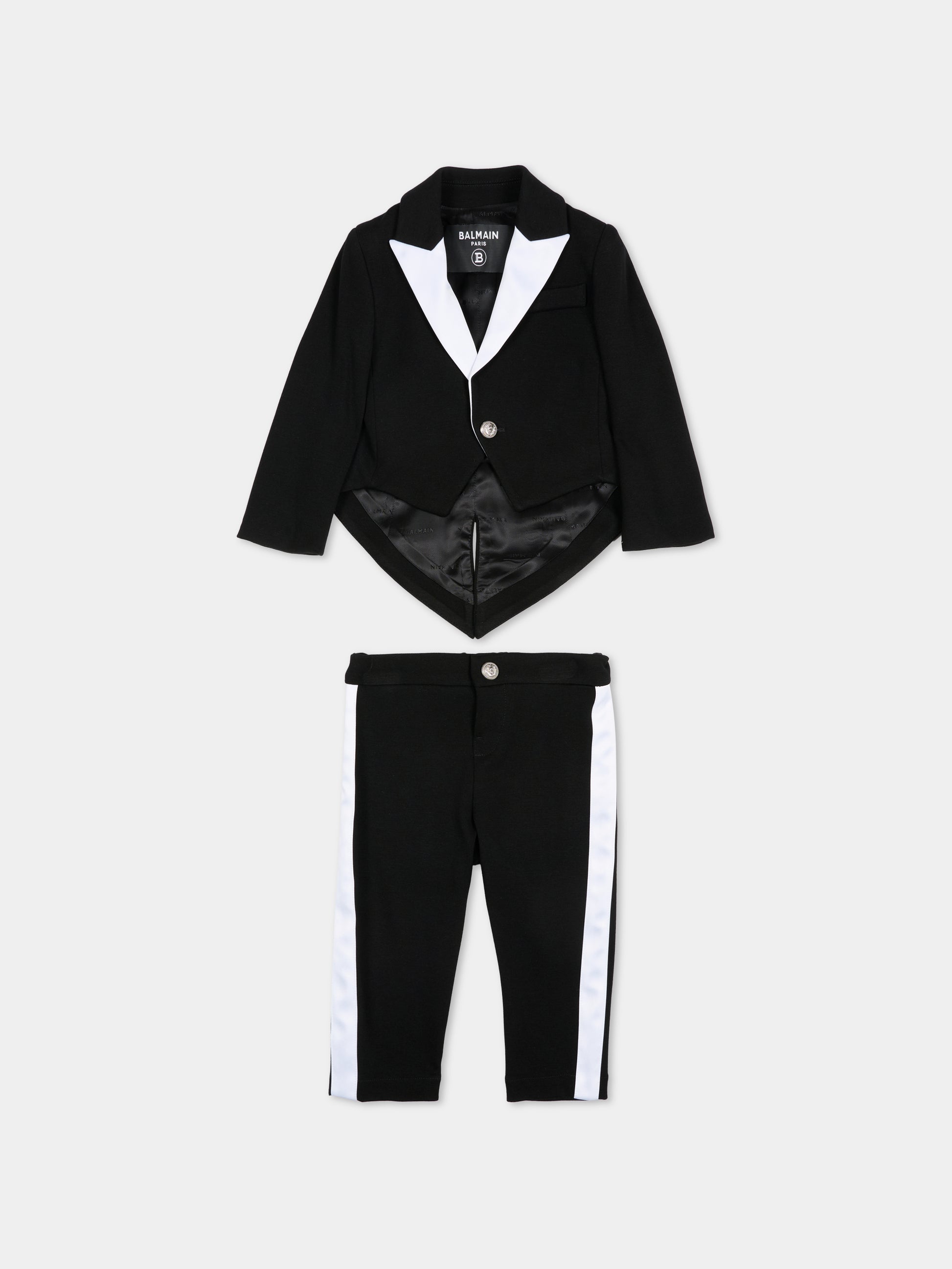 Completo elegante nero per neonato con logo,Balmain Kids,BU3600 J0371 930BC