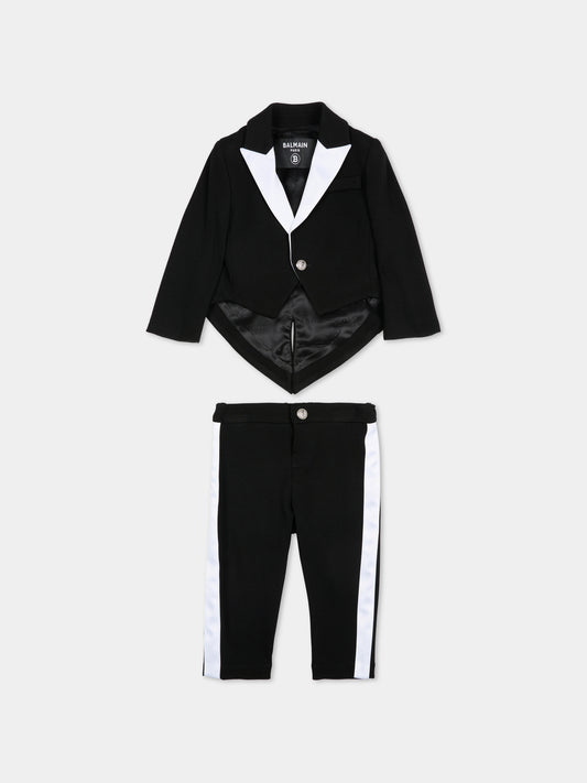 Completo elegante nero per neonato con logo,Balmain Kids,BU3600 J0371 930BC