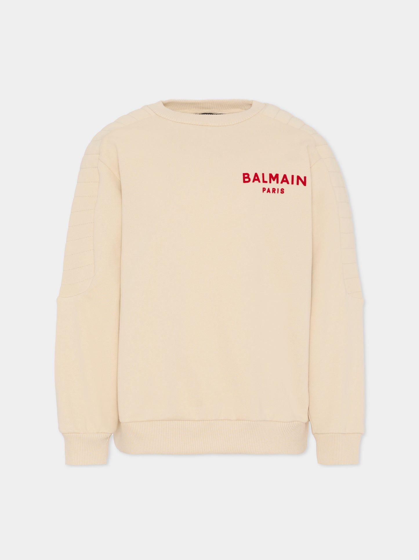 Felpa beige per bambini con logo,Balmain Kids,BU4P10 Z1753 106RO
