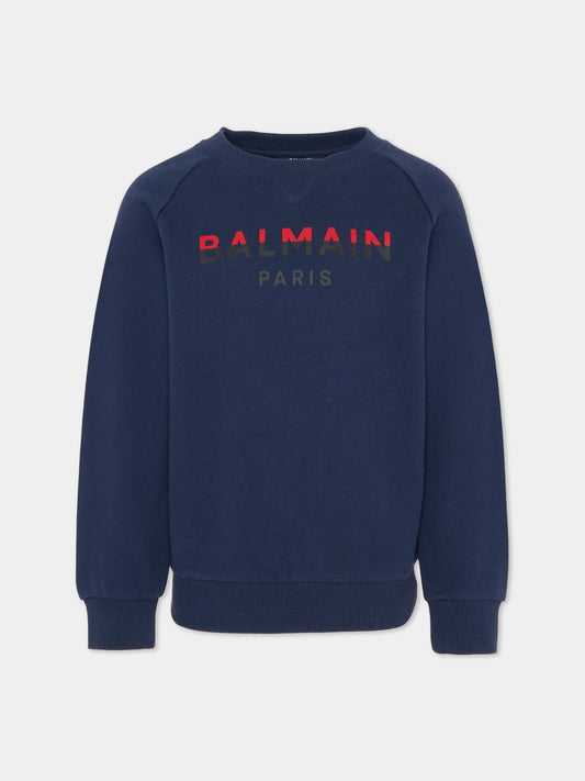 Felpa blu per bambino con logo,Balmain Kids,BU4P30 Z0001 649