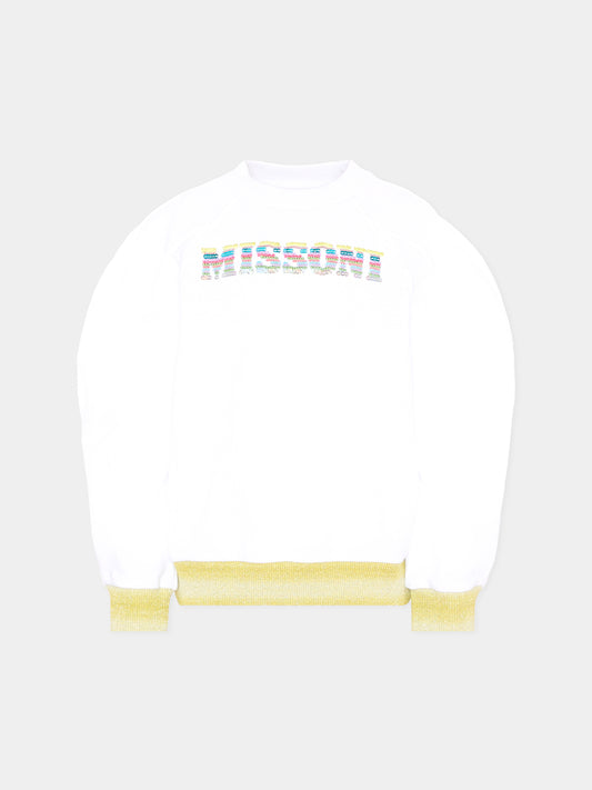 Felpa bianca per bambina con logo,Missoni,MU4A30 F0061 100